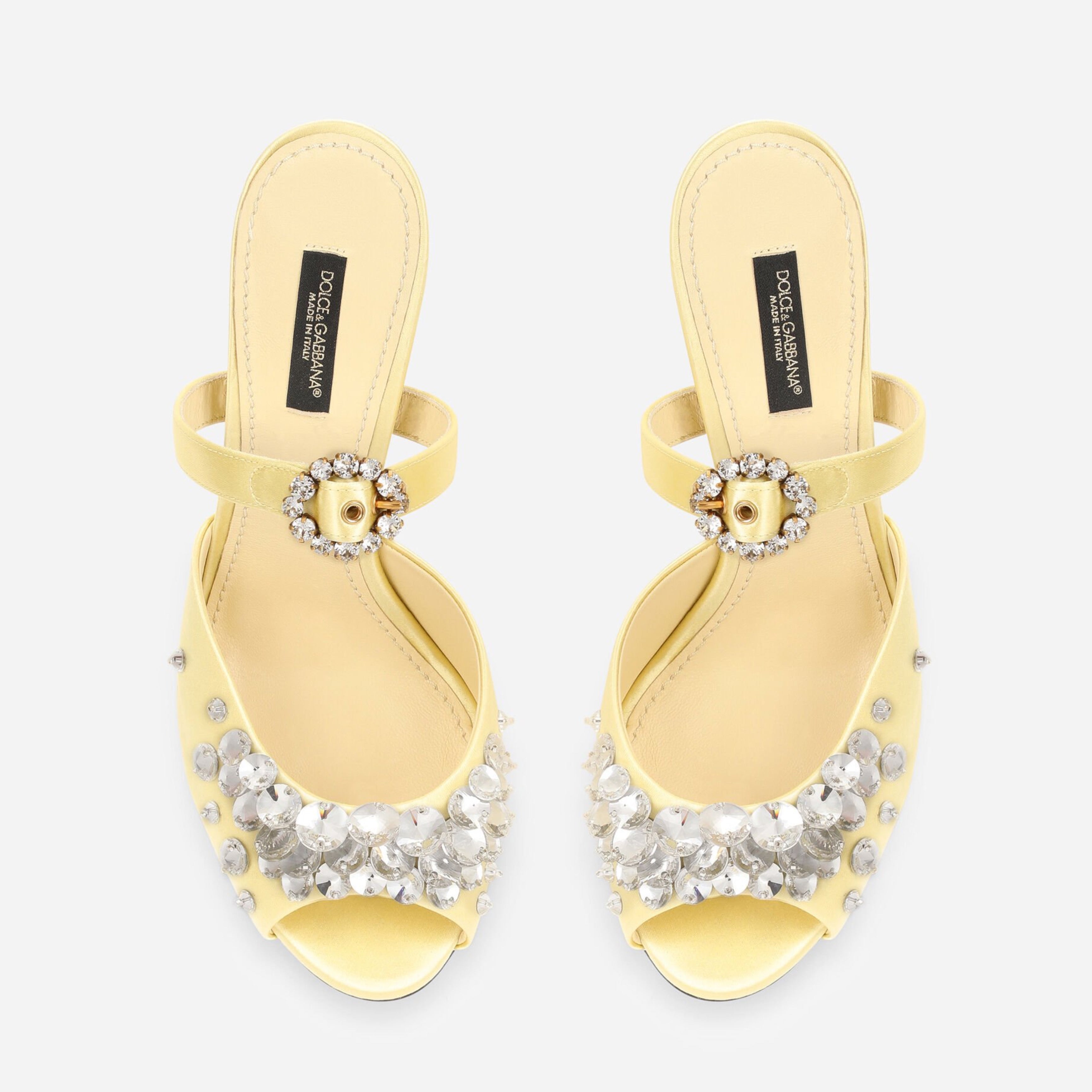 Дамски луксозни кожени сандали на висок 105мм ток в жълто DOLCE & GABBANA Women’s Luxury Yellow Leather KEIRA Crystal Sandals