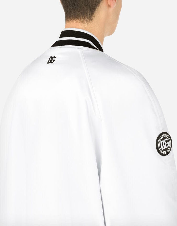 Мъжко луксозно бомбър яке в бяло DOLCE & GABBANA Men’s Luxury White Bomber Satin Jacket