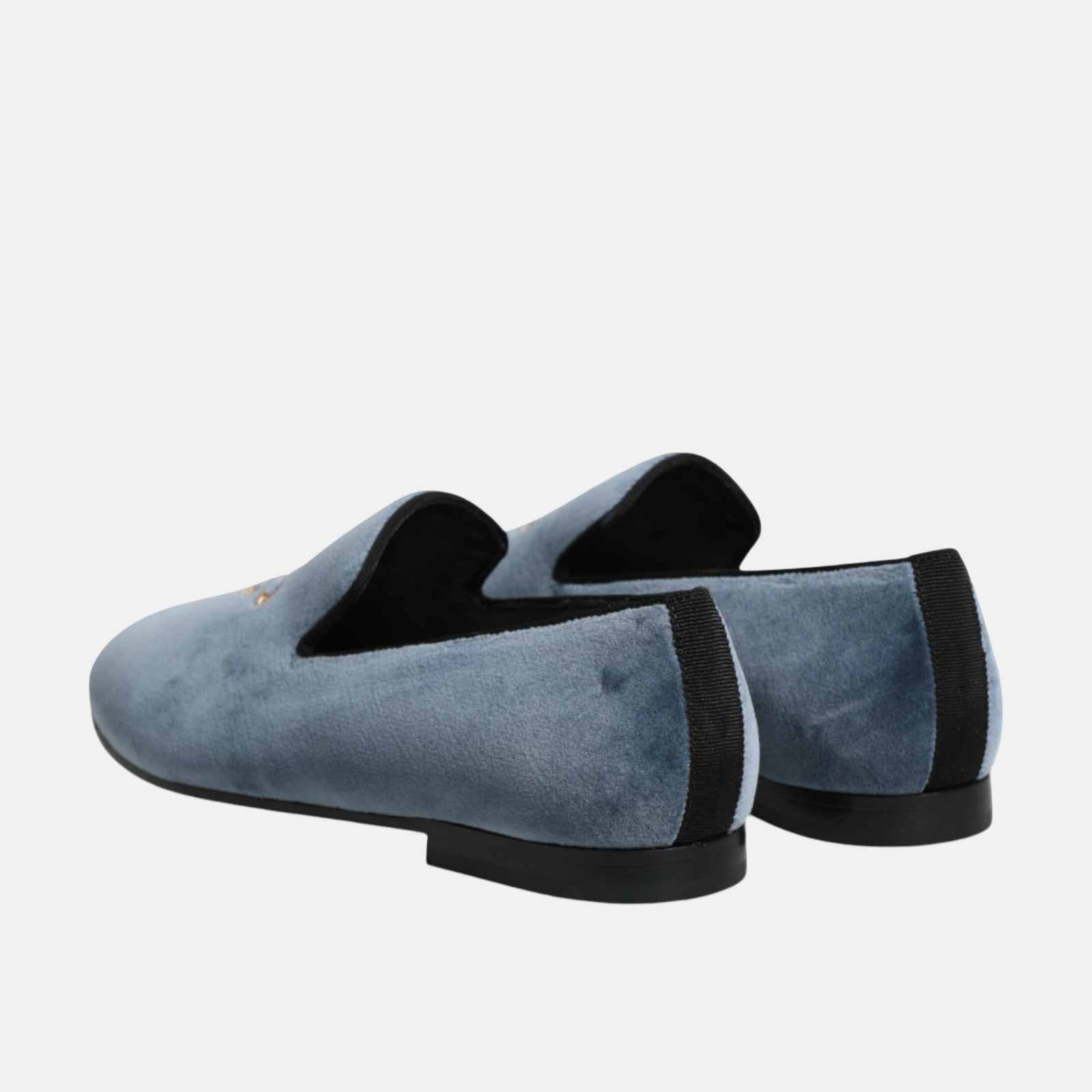 Мъжки сини кадифени мокасини Dolce & Gabbana Blue Velvet DG Logo Men Loafers Heel View