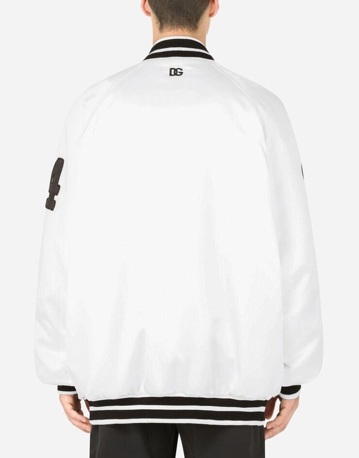 Мъжко луксозно бомбър яке в бяло DOLCE & GABBANA Men’s Luxury White Bomber Satin Jacket