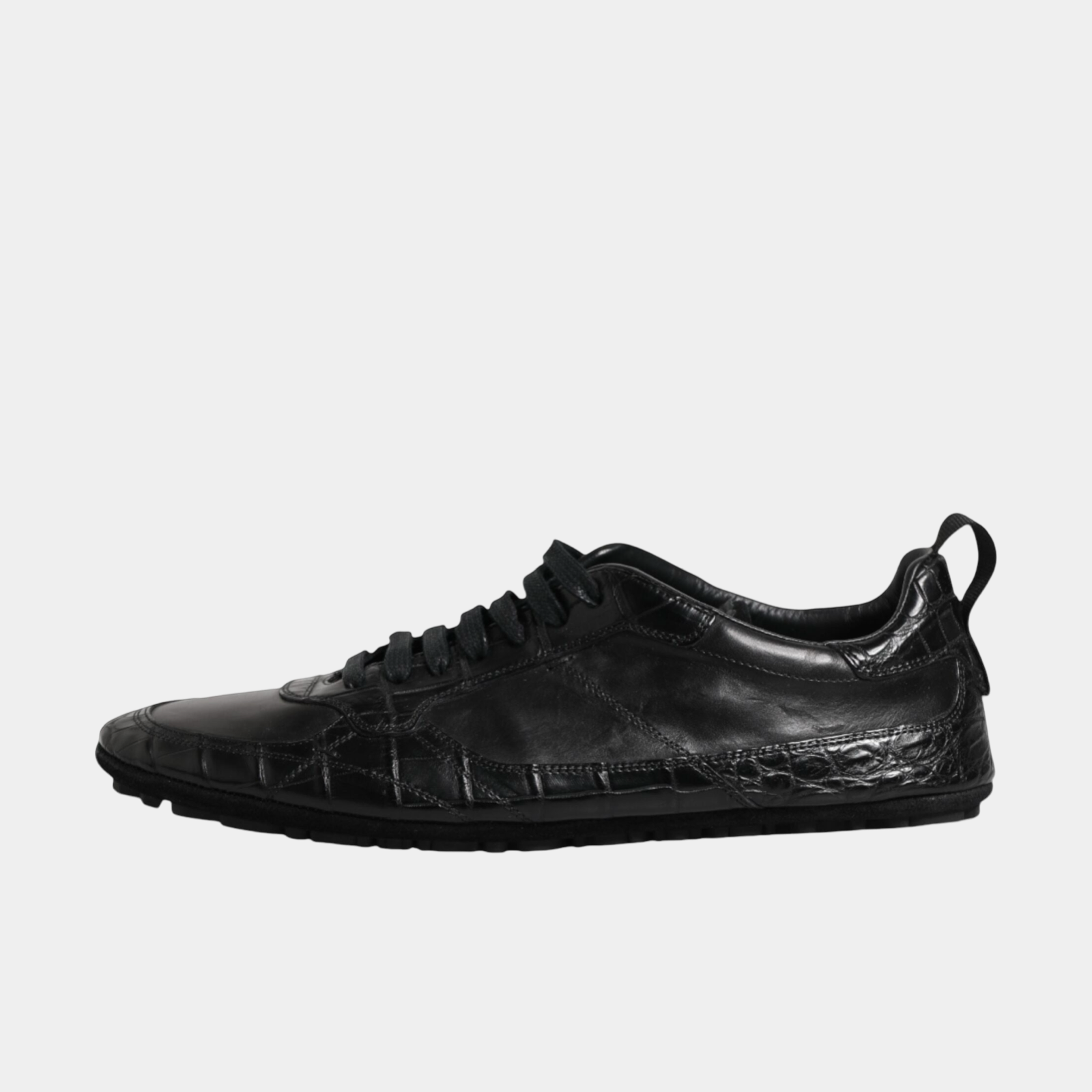 Dolce & Gabbana Black Caiman Leather Men Sneakers Lateral View