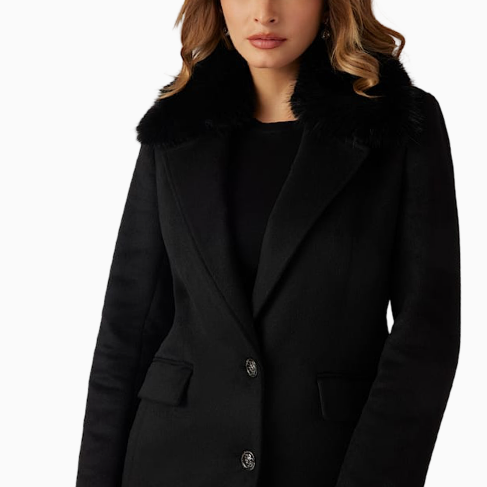 Дамско черно палто Guess Women Coat W5BL19 W2642 Close-Up