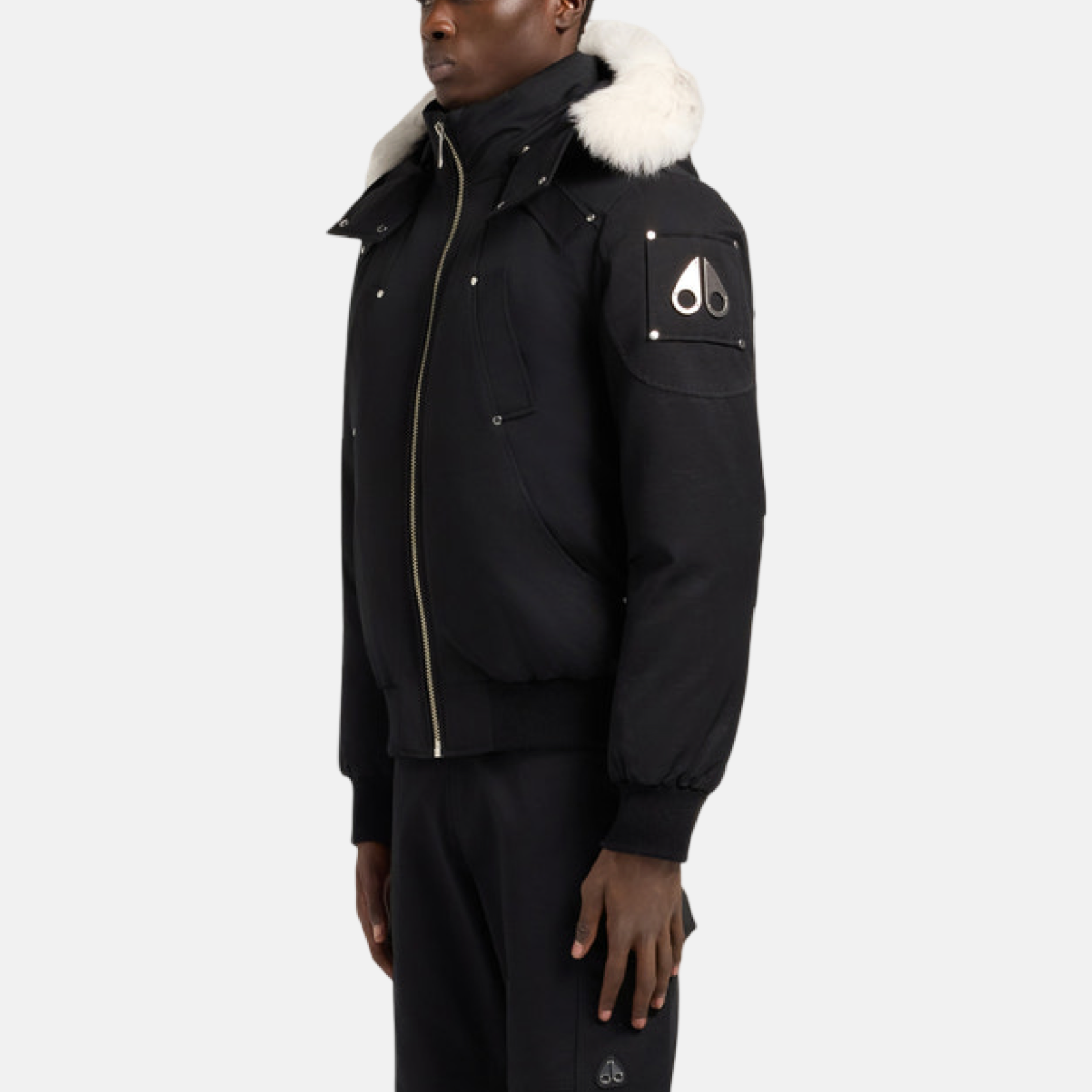 Moose Knuckles Ballistic Shearling Men Bomber Jacket 822185850252 Side View