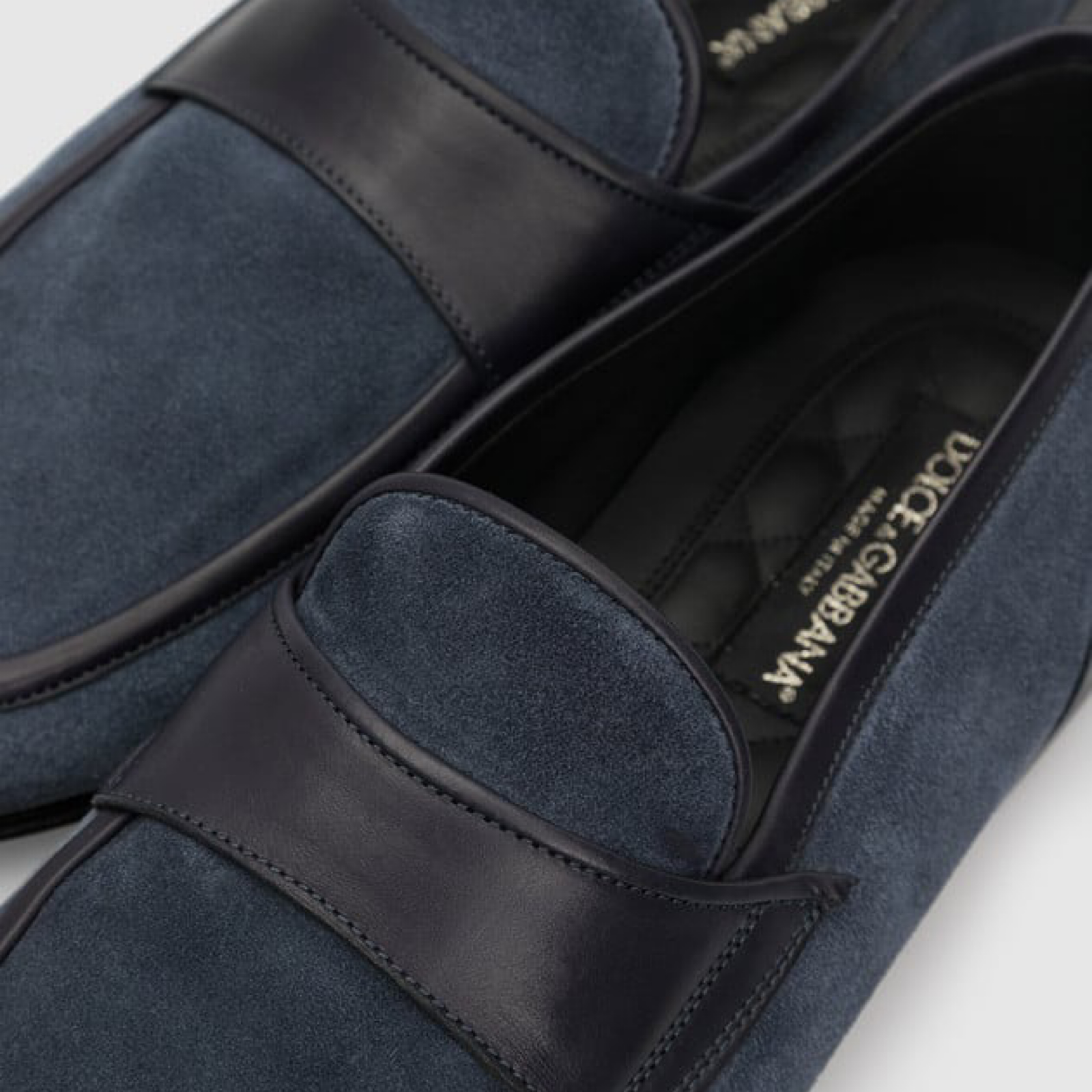 Мъжки сини мокасини Dolce & Gabbana Blue Suede Leather Men Loafers Close-Up