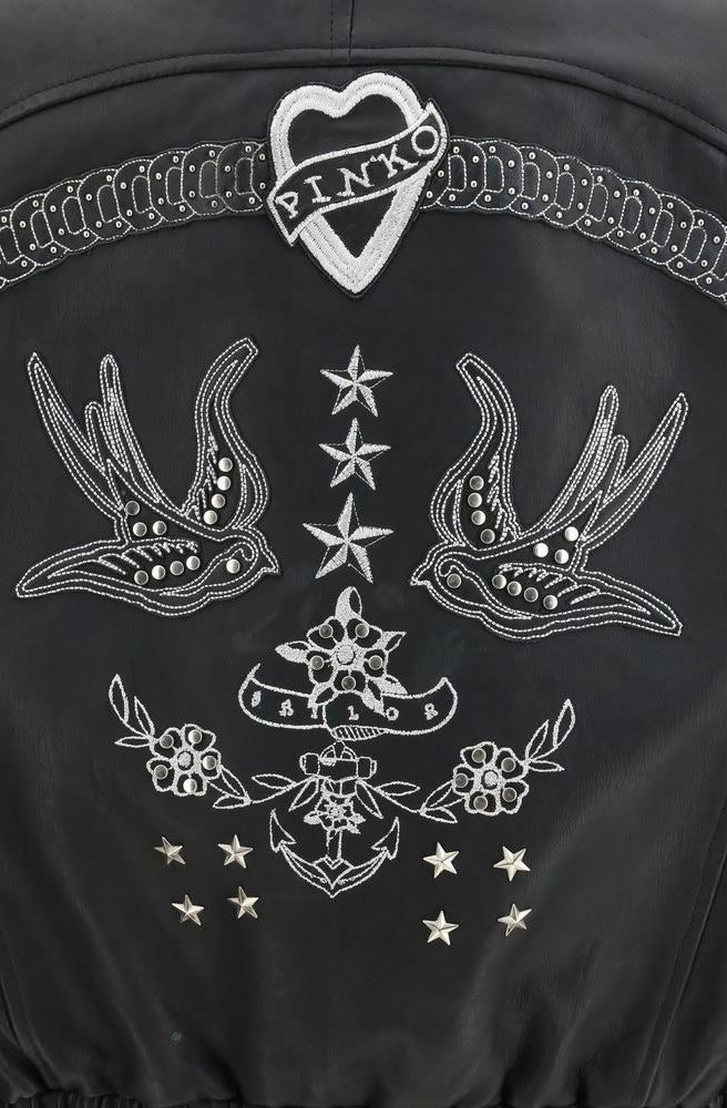 Дамско кожено яке с бродерия Women’s embroidered leather jacket PINKO 105793 A2U7 Z99 Black Detail view