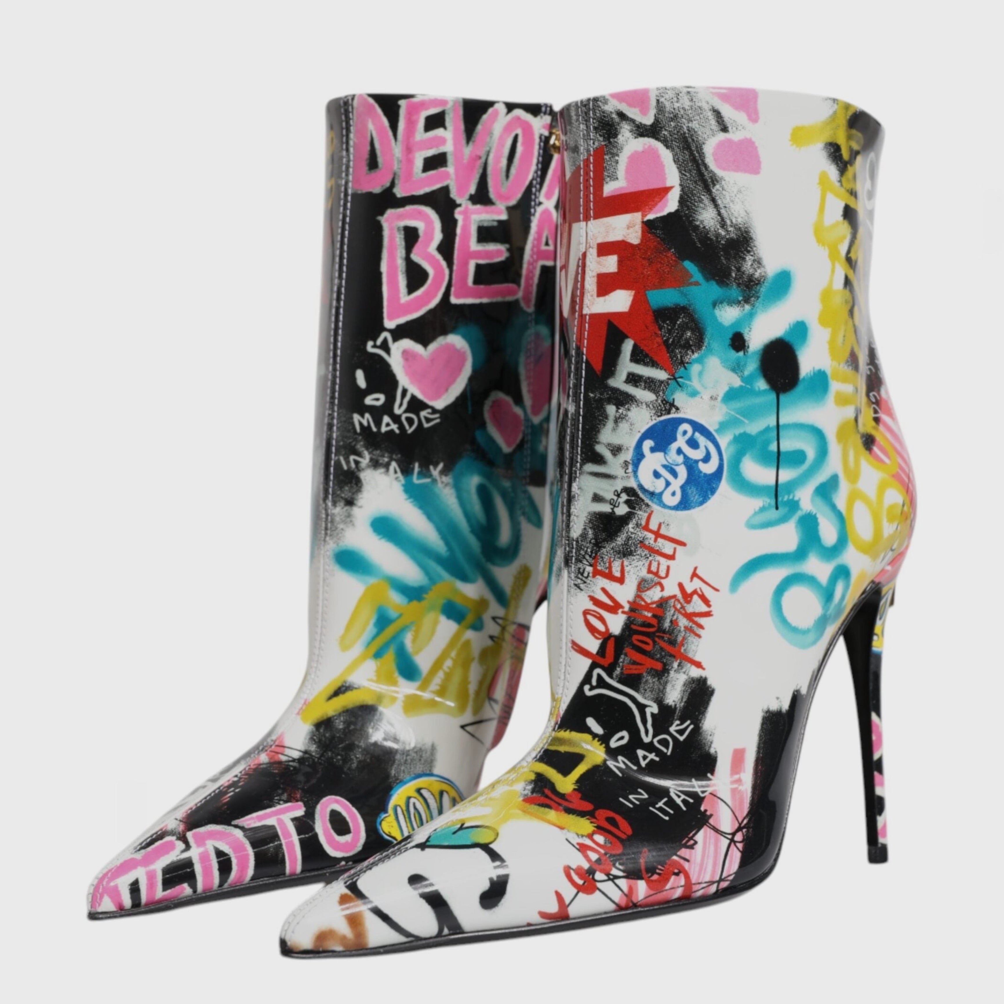 Дамски боти на висок ток с изрисувани графити DOLCE & GABBANA Women’s Multicolor Graffiti Keira Ankle Boots
