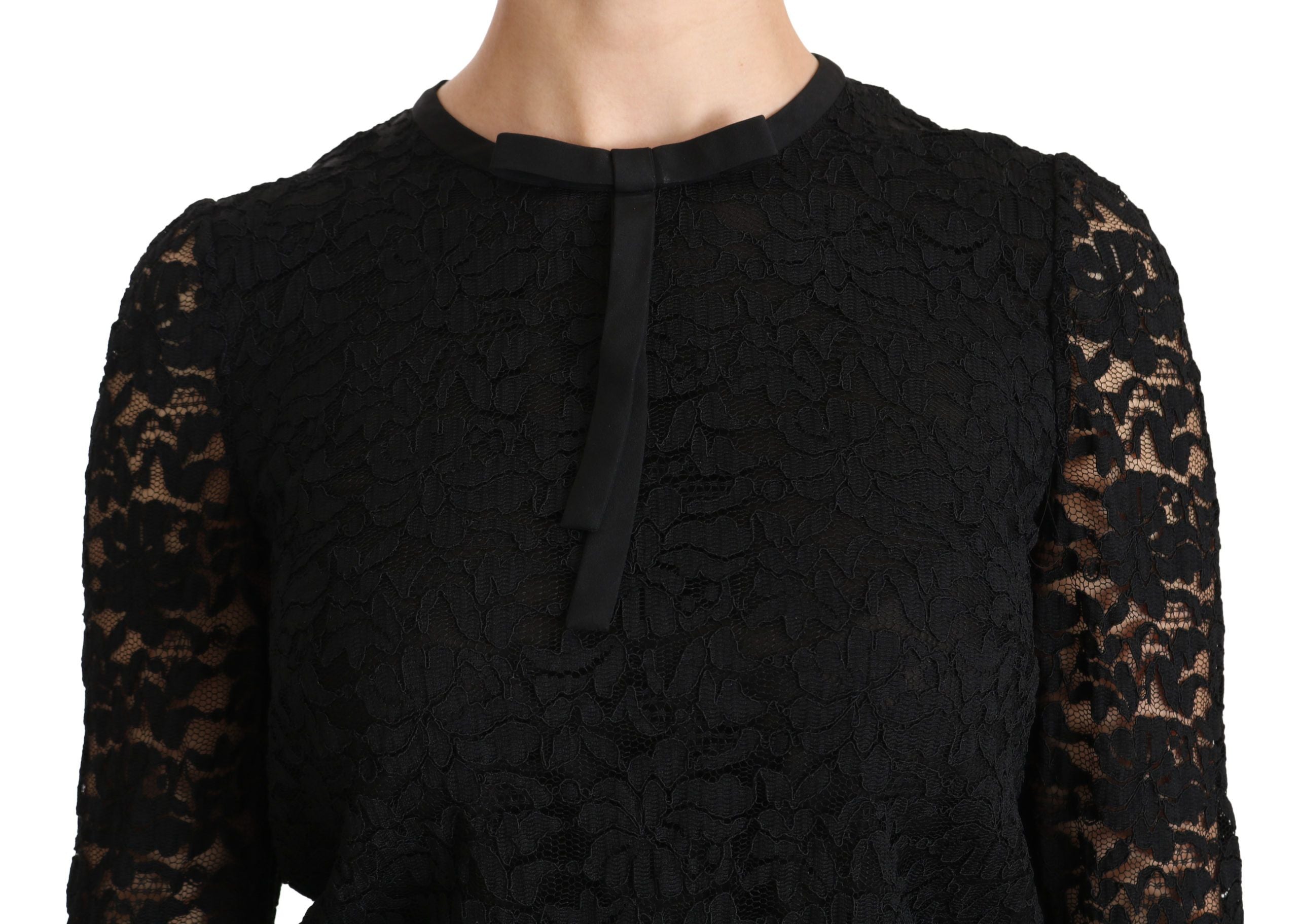 Елегантна черна дантелена блуза с кръгло деколте Dolce & Gabbana