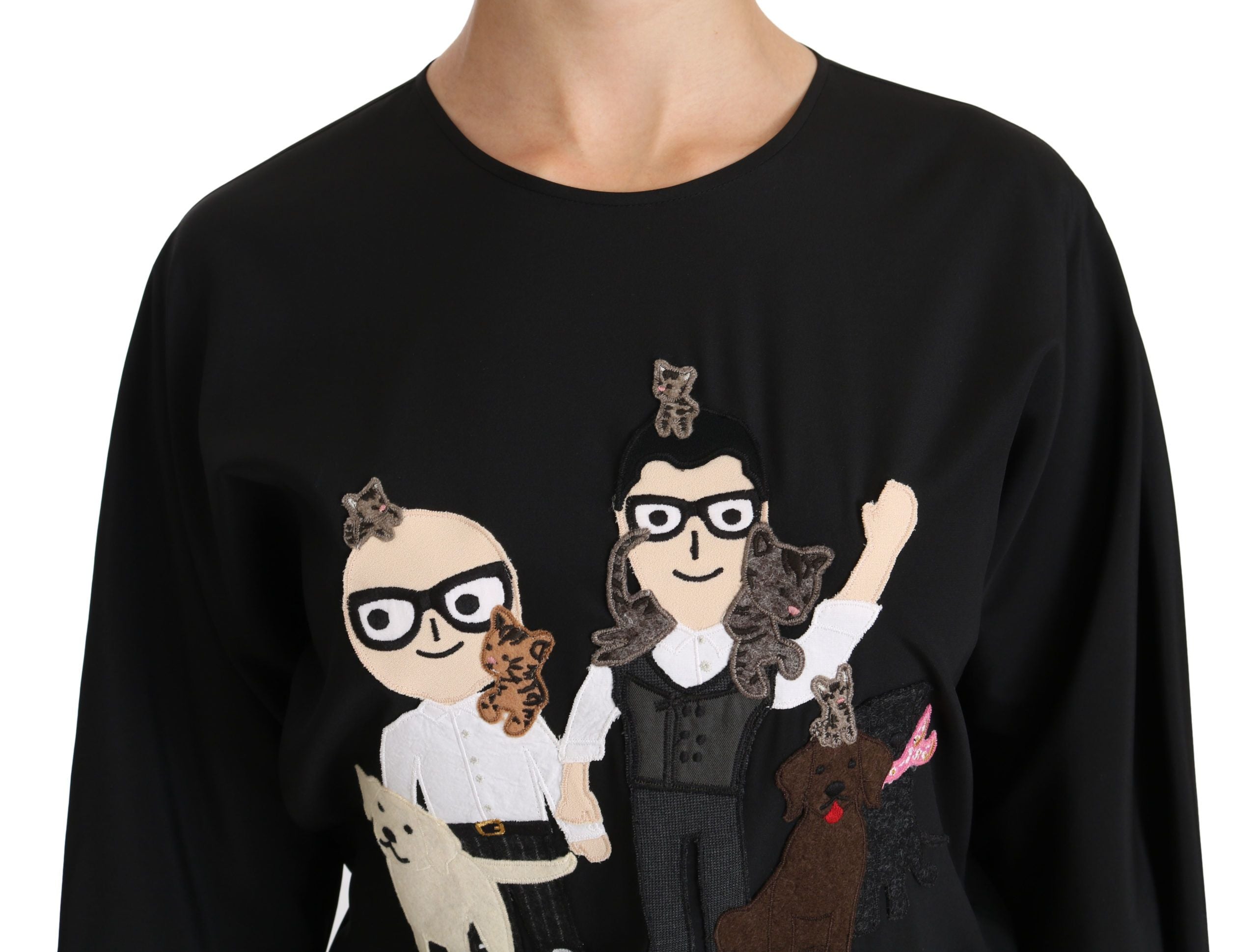 Dolce & Gabbana Елегантно черно копринено бродирано горнище
