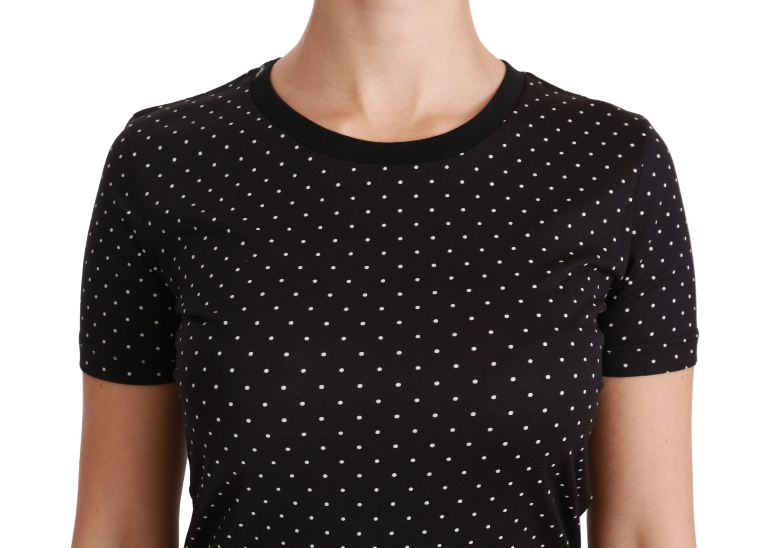 Dolce & Gabbana Chic черна памучна тениска с кръгло деколте на точки