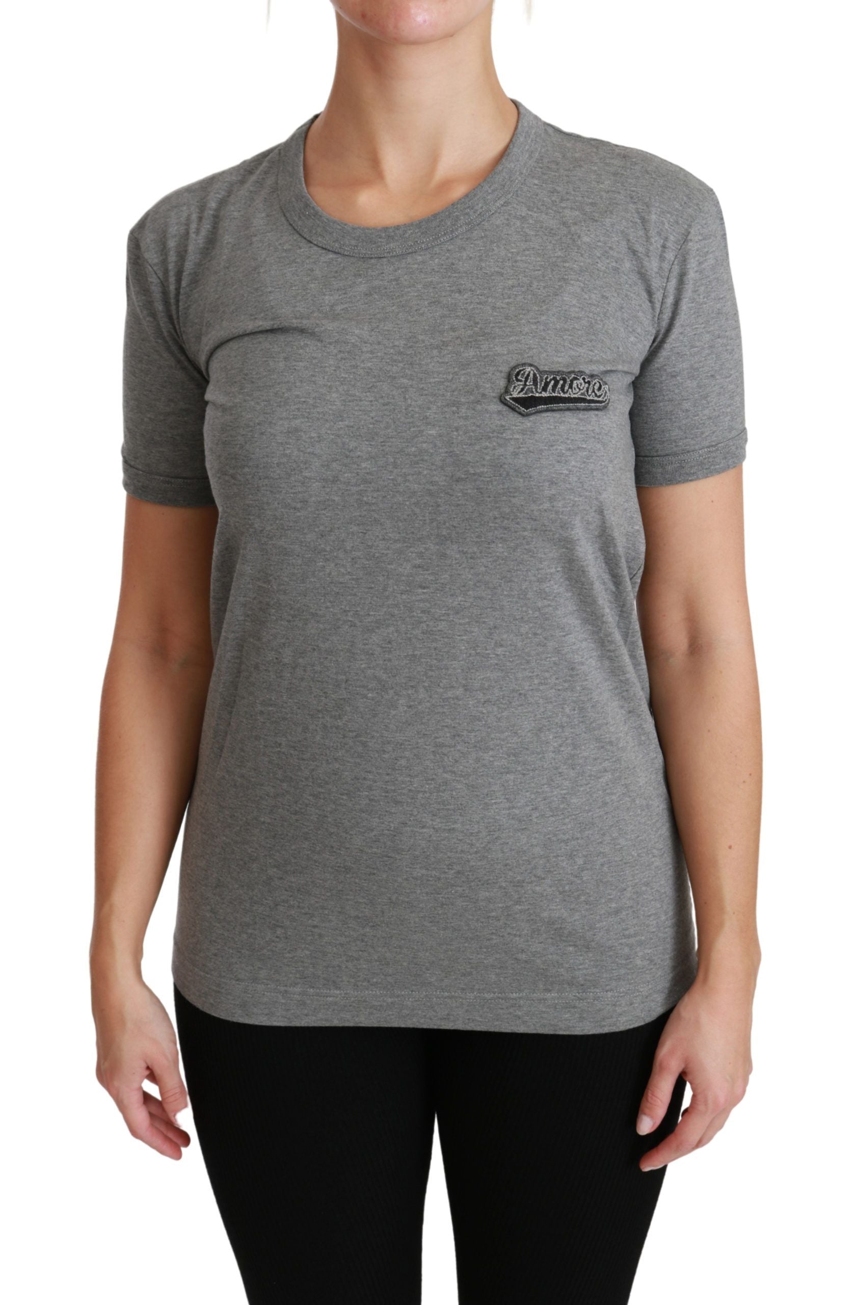 Dolce & Gabbana Chic Grey Amore Tee с кръгло деколте