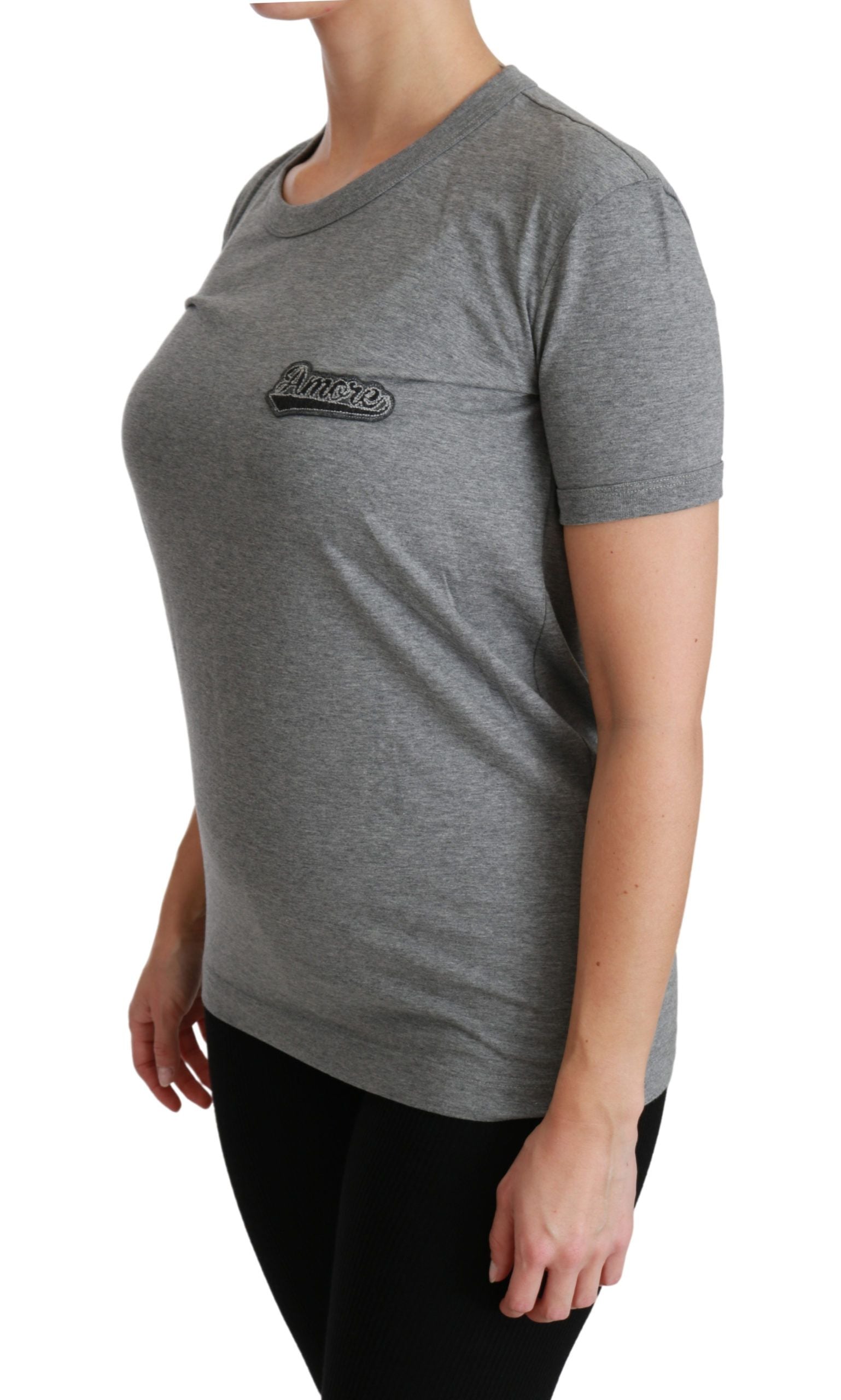 Dolce & Gabbana Chic Grey Amore Tee с кръгло деколте