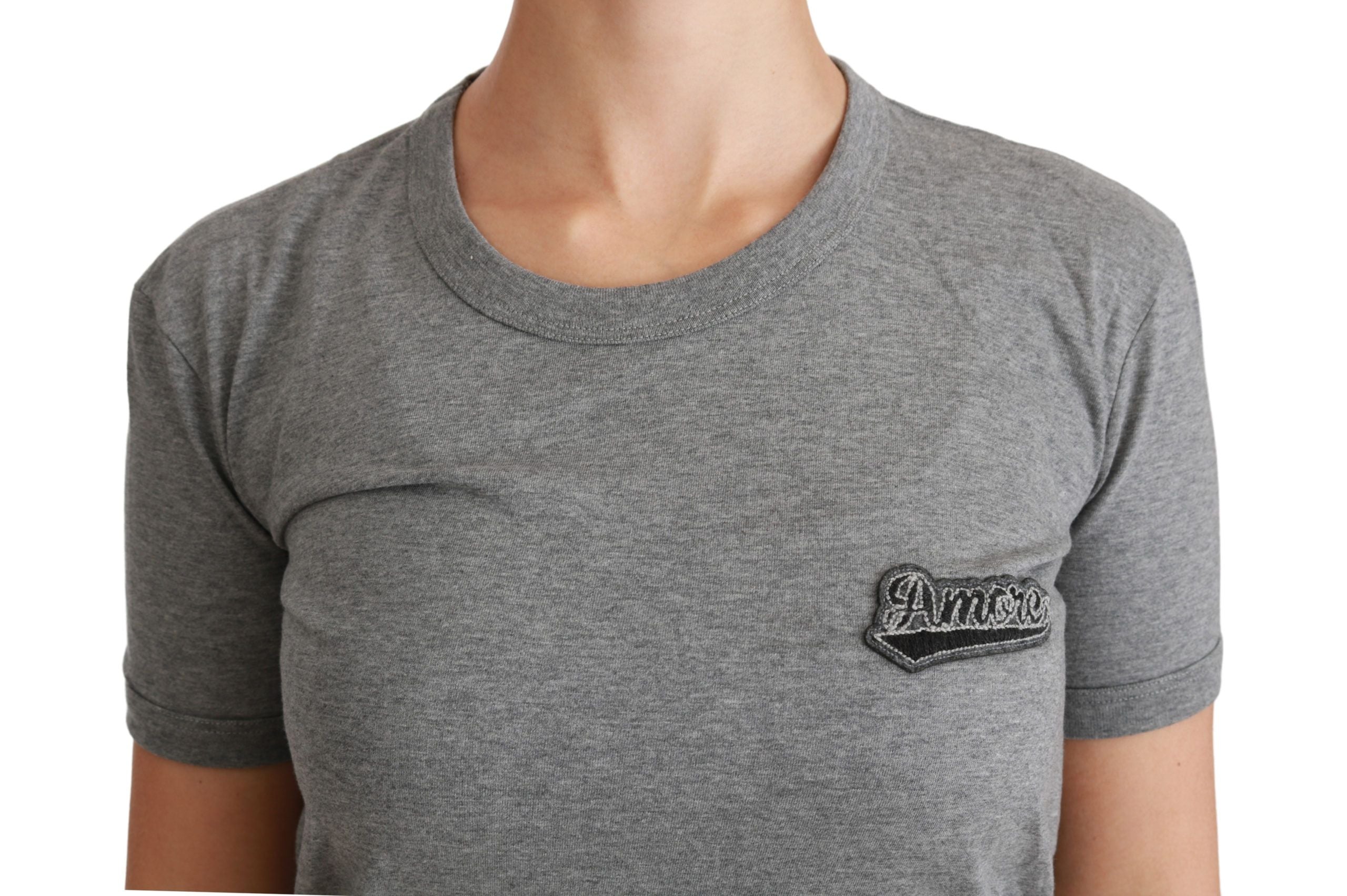 Dolce & Gabbana Chic Grey Amore Tee с кръгло деколте