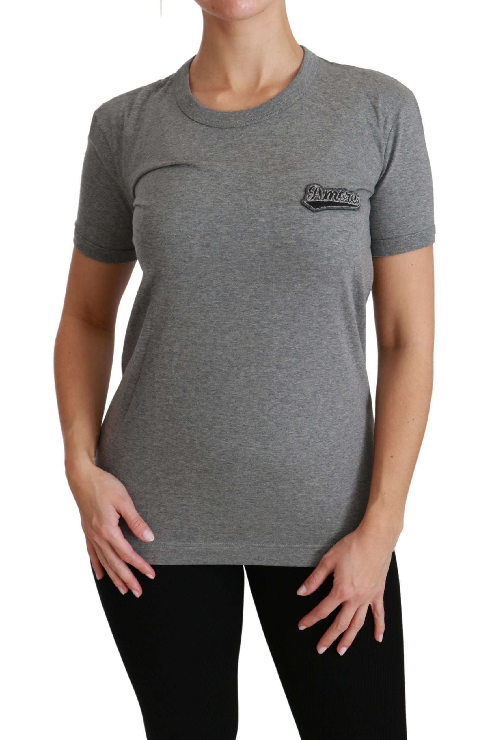 Dolce & Gabbana Chic Grey Amore Tee с кръгло деколте
