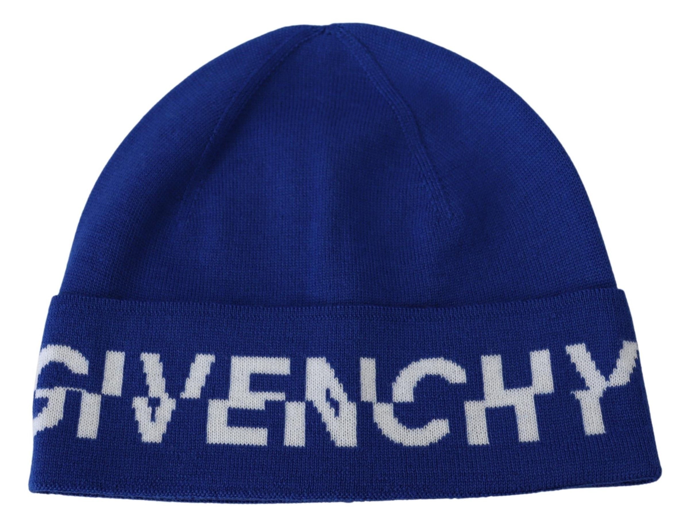 Givenchy Chic унисекс кобалтова вълнена шапка с детайли на логото