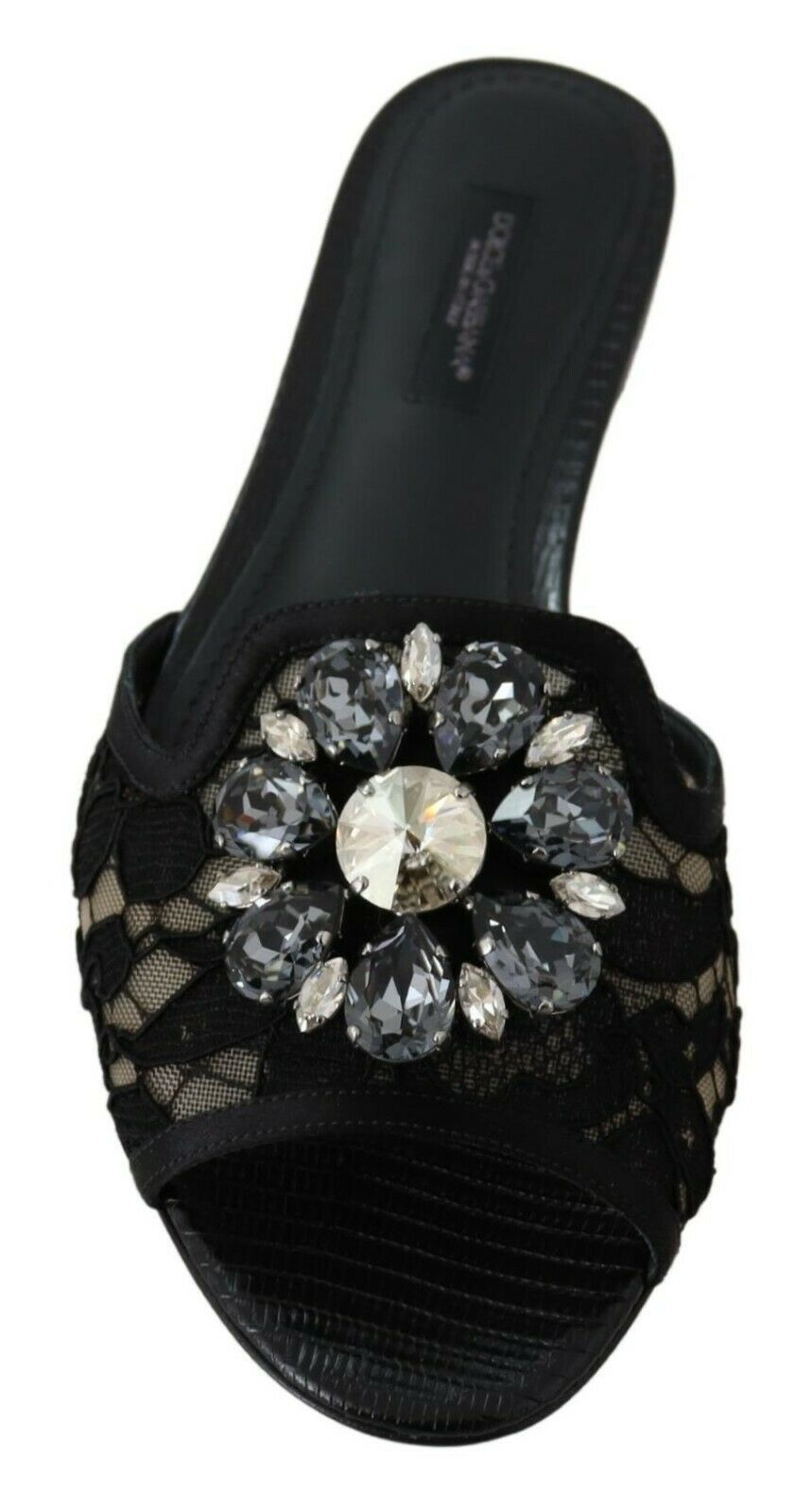 Dolce & Gabbana Елегантни черни дантелени панталони със скъпоценни цветя