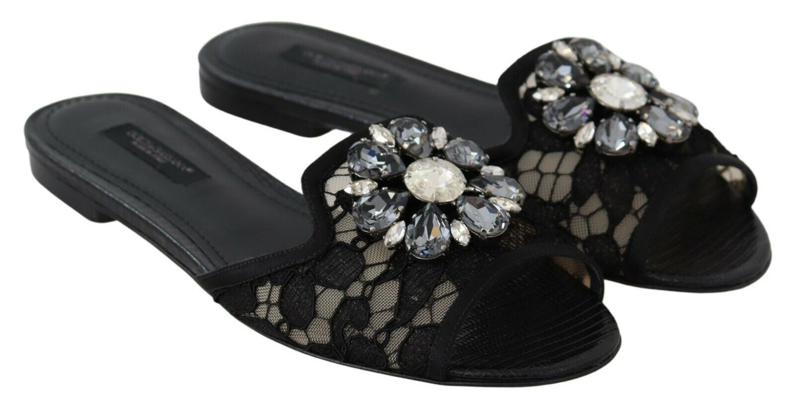 Dolce & Gabbana Елегантни черни дантелени панталони със скъпоценни цветя