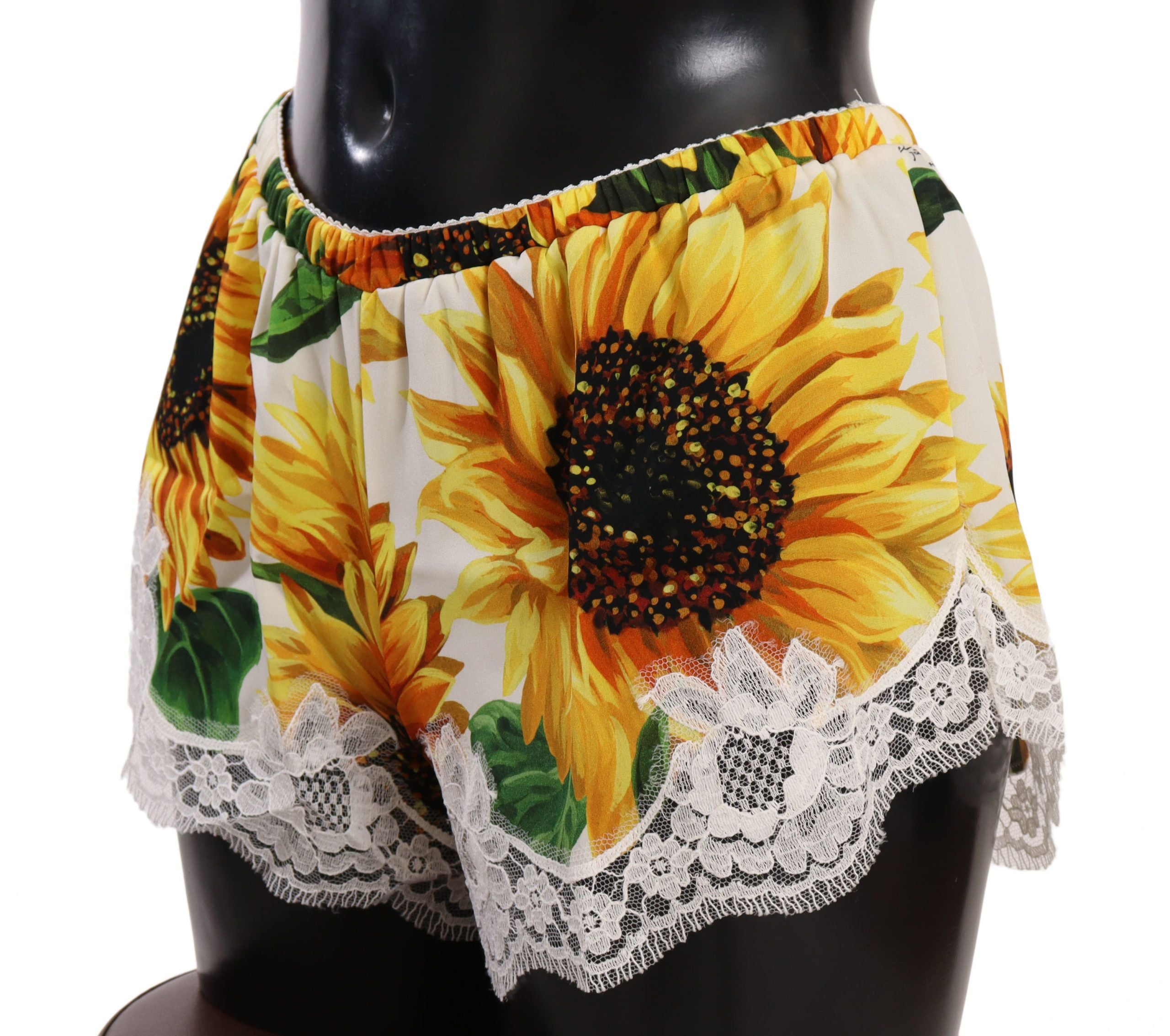 Dolce & Gabbana Слънчогледово дантелено бельо Shorts - копринена смес