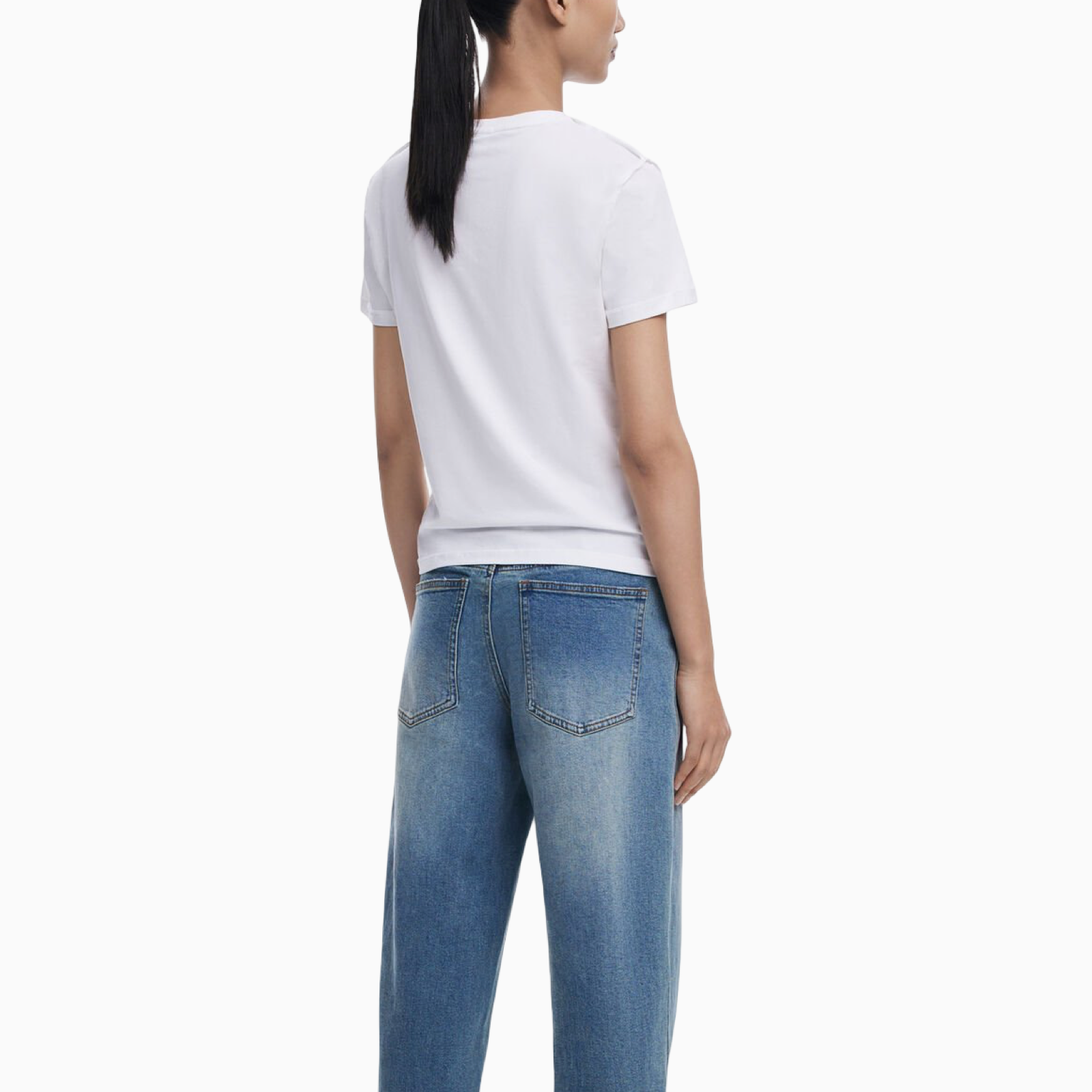 Дамска бяла тениска Desigual Women T-shirt 25WWTK08 Back View