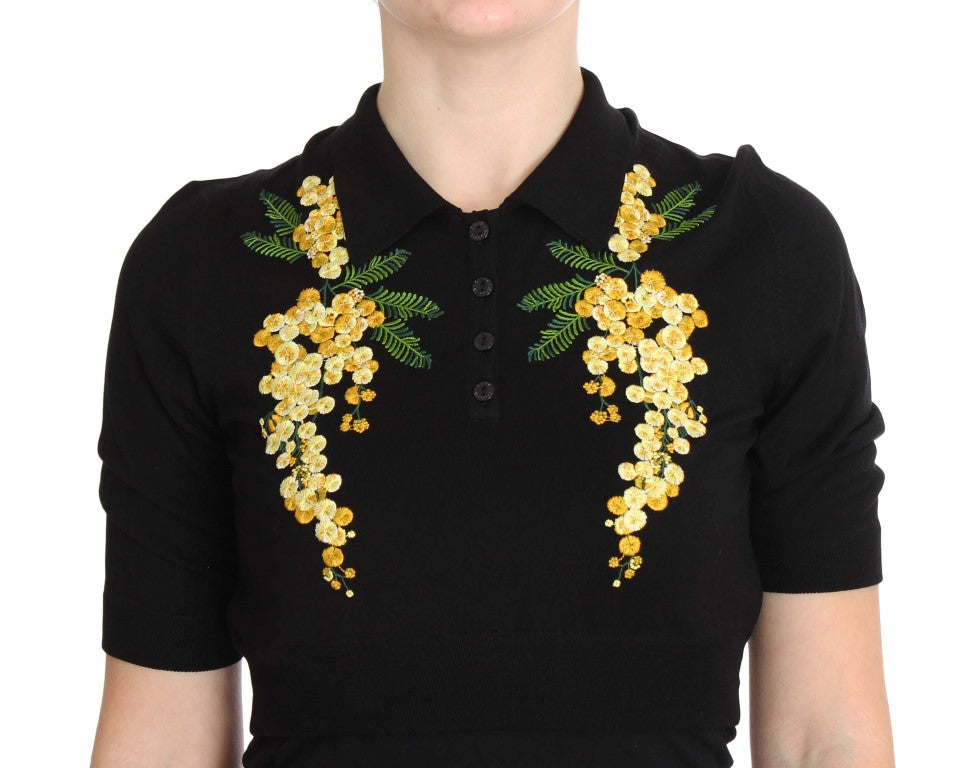 Dolce & Gabbana Елегантно черно копринено поло на цветя