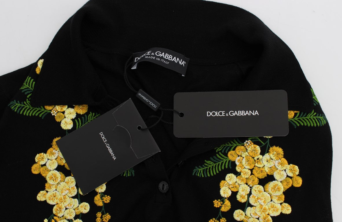 Dolce & Gabbana Елегантно черно копринено поло на цветя