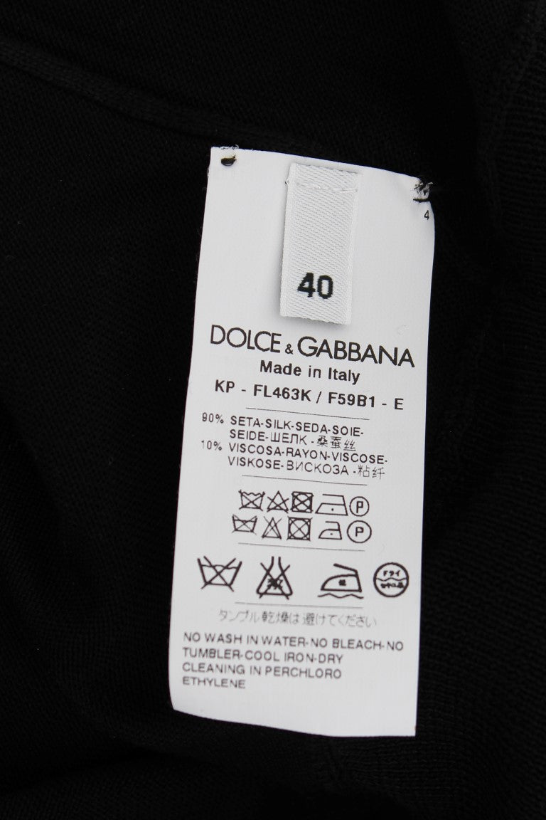Dolce & Gabbana Елегантно черно копринено поло на цветя