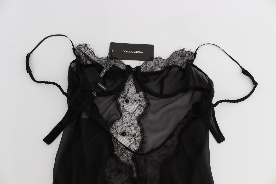 Dolce & Gabbana Елегантна черна копринена дантелена риза