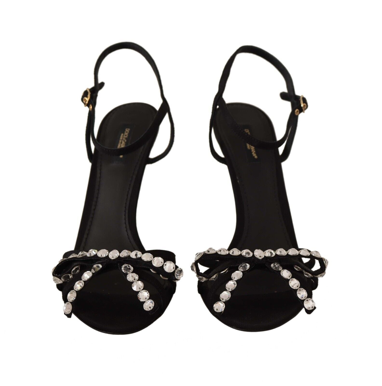Dolce & Gabbana Елегантни черни сандали от вискоза с каишка около глезена и кристали