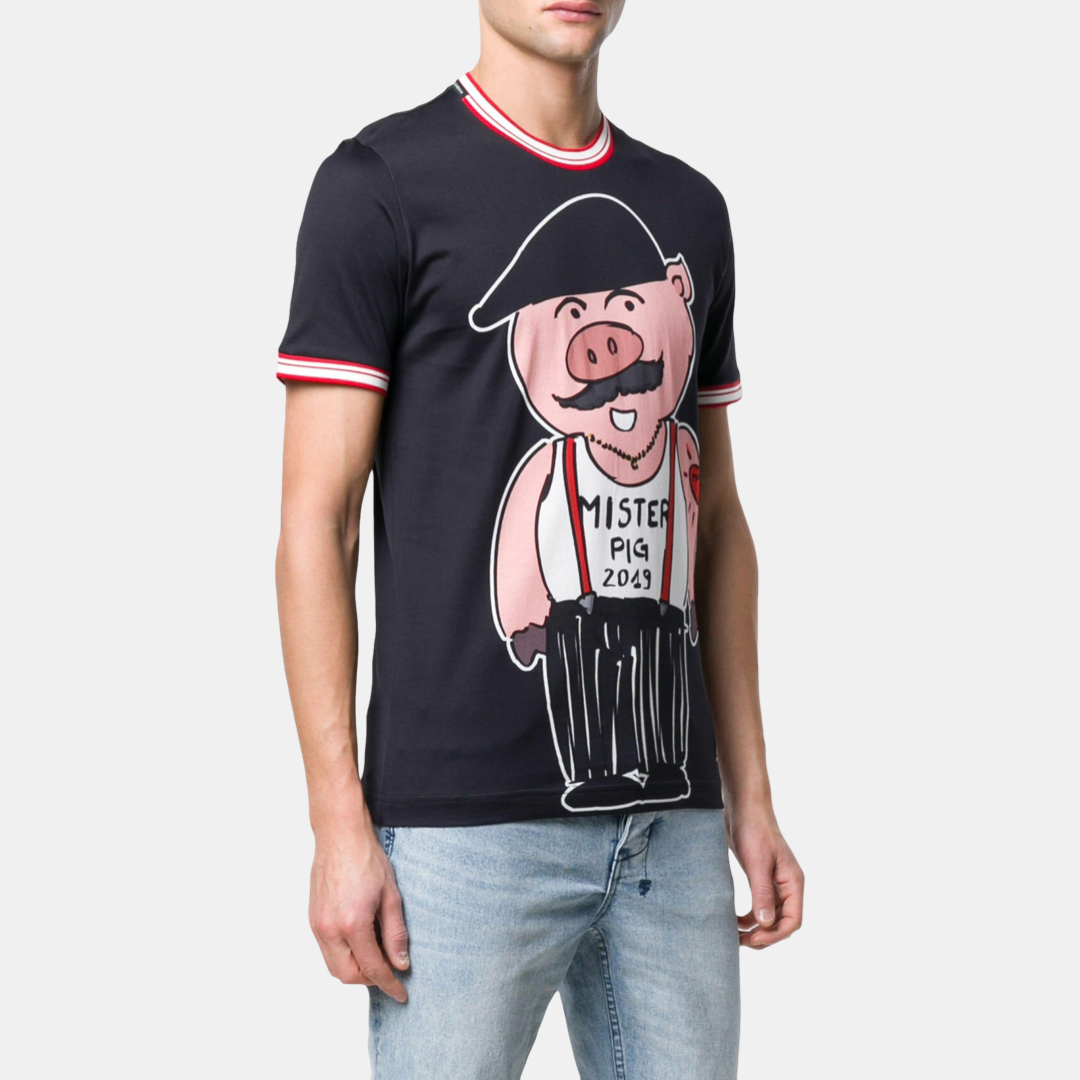 Мъжка черна тениска Dolce & Gabbana Sicily Pig Cotton T-shirt