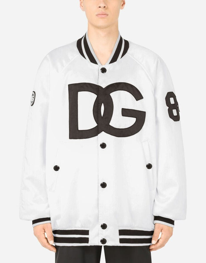 Мъжко луксозно бомбър яке в бяло DOLCE & GABBANA Men’s Luxury White Bomber Satin Jacket