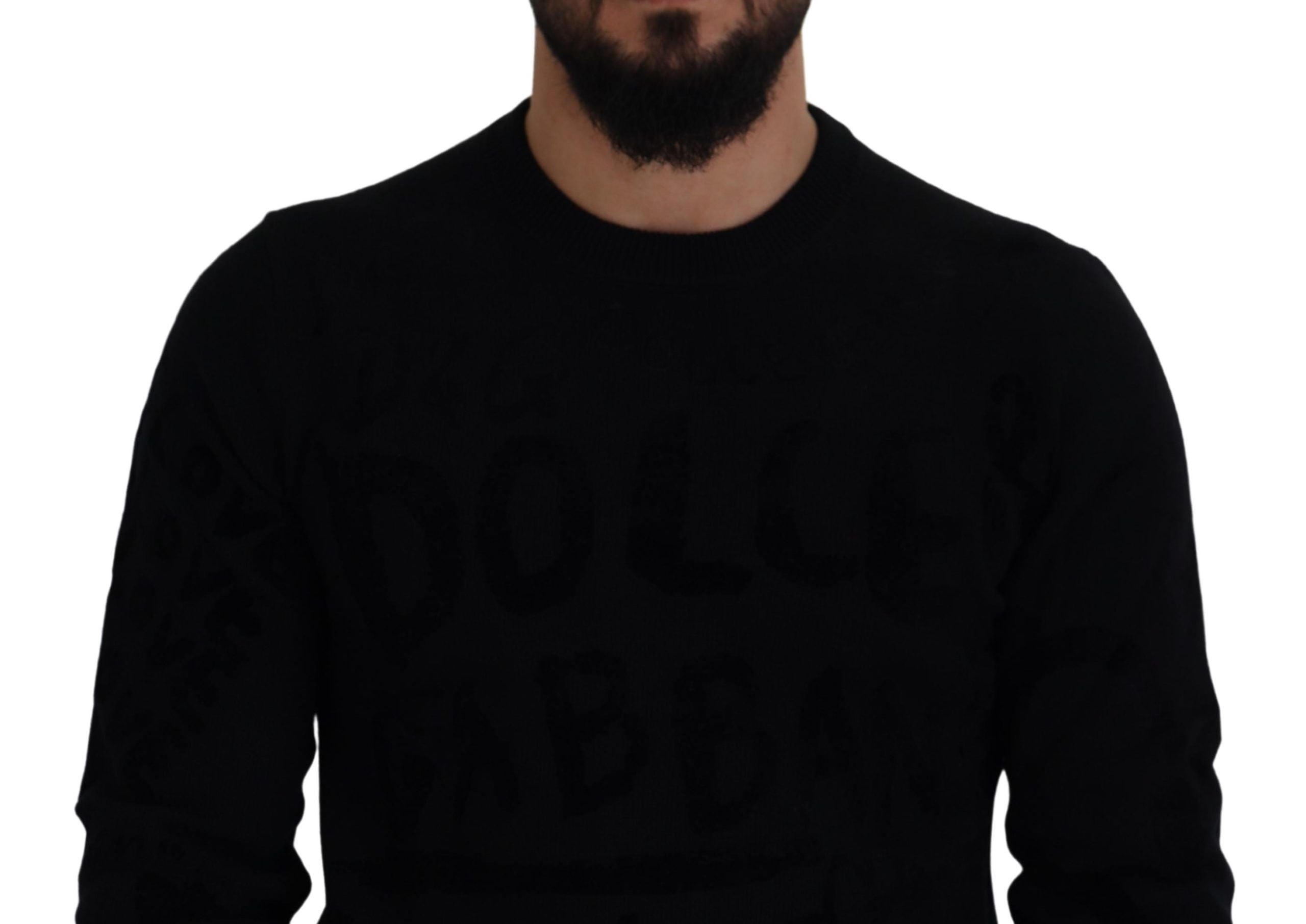Елегантен вълнен пуловер с черно лого Dolce & Gabbana