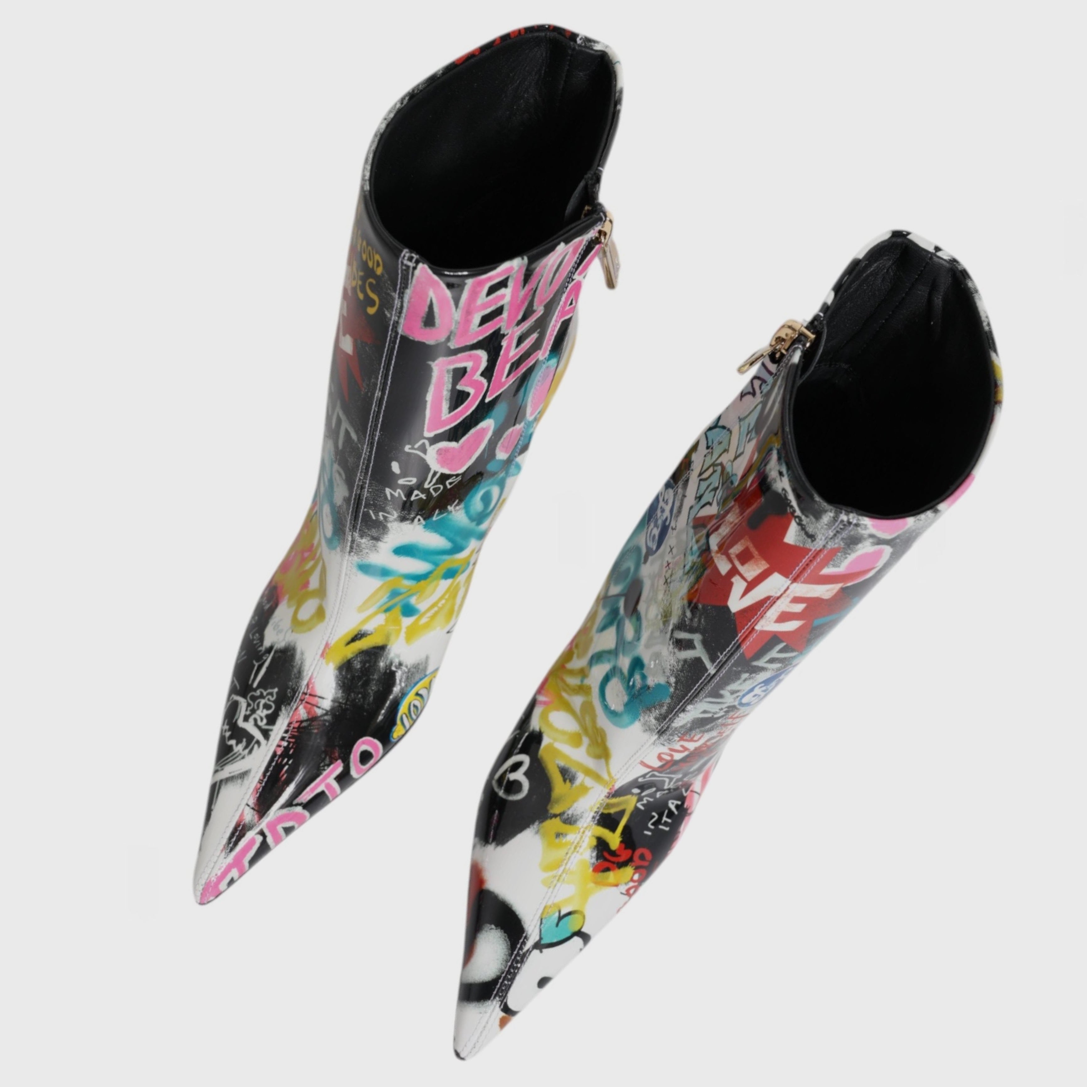 Дамски боти на висок ток с изрисувани графити DOLCE & GABBANA Women’s Multicolor Graffiti Keira Ankle Boots