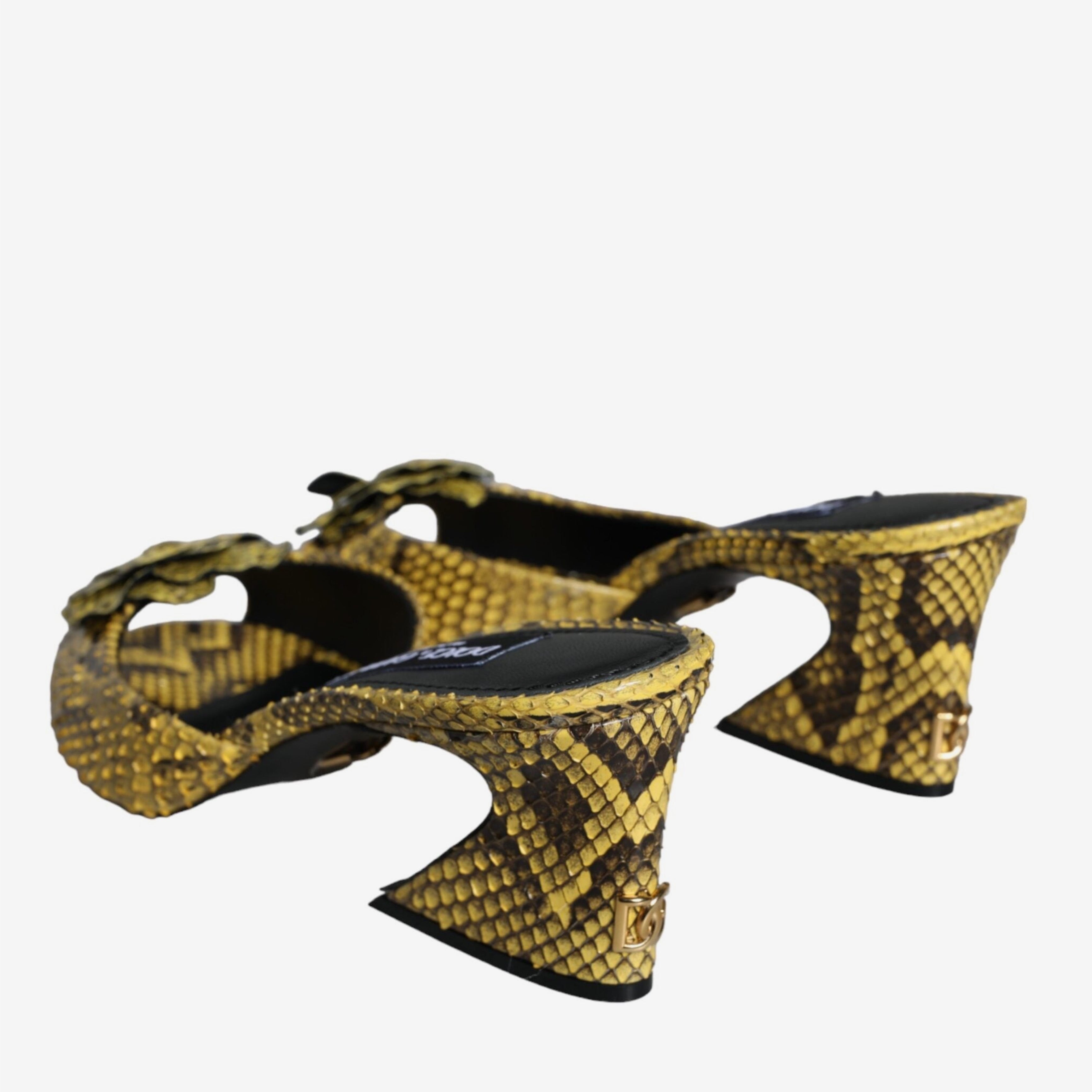 Дамски луксозни жълти чехли от питон DOLCE & GABBANA Women’s Luxury Yellow Python Heels Sandals