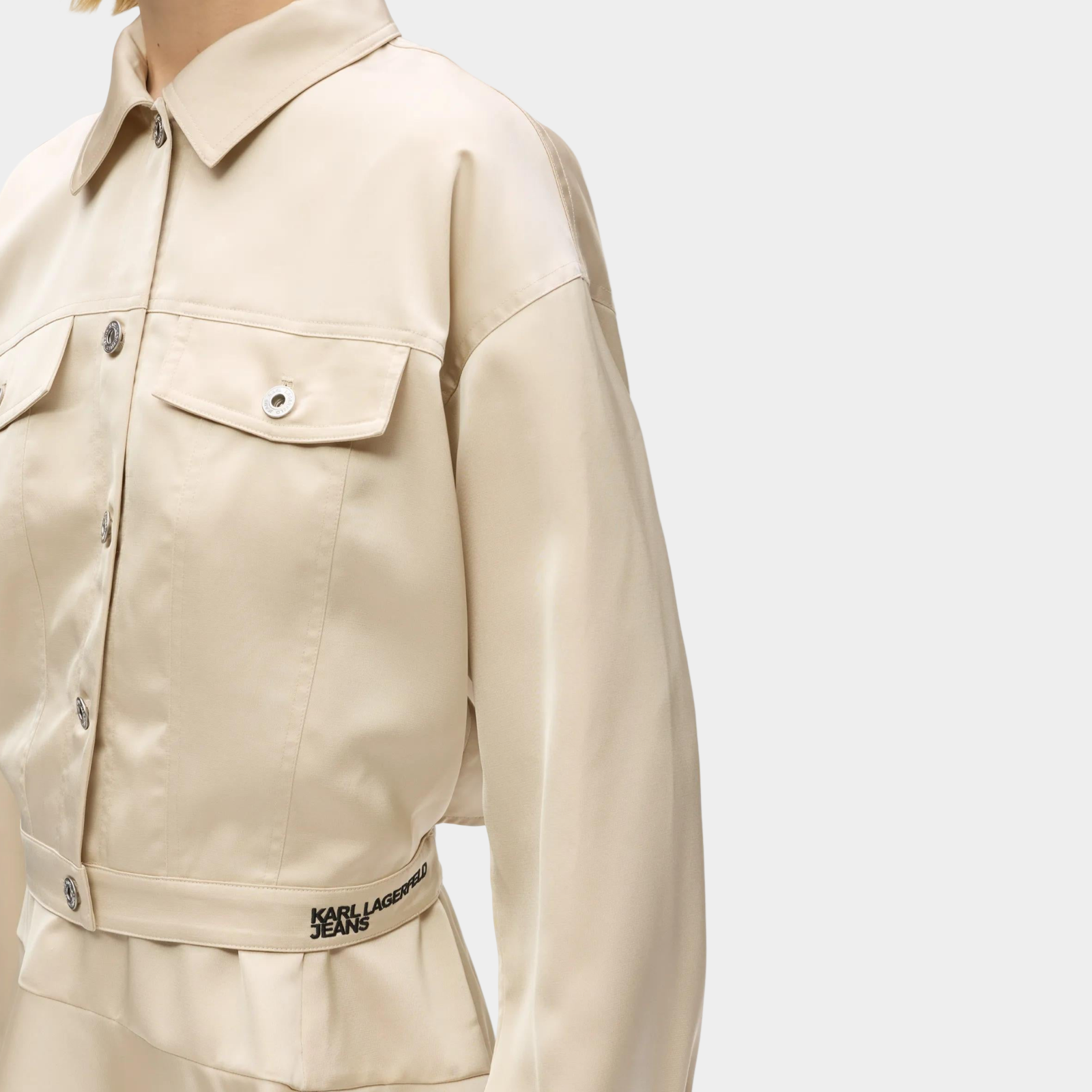 Дамско бежово сатенено яке Karl Lagerfeld Jeans Satin Cut-Out Jacket B2W14031 2MW Close-Up