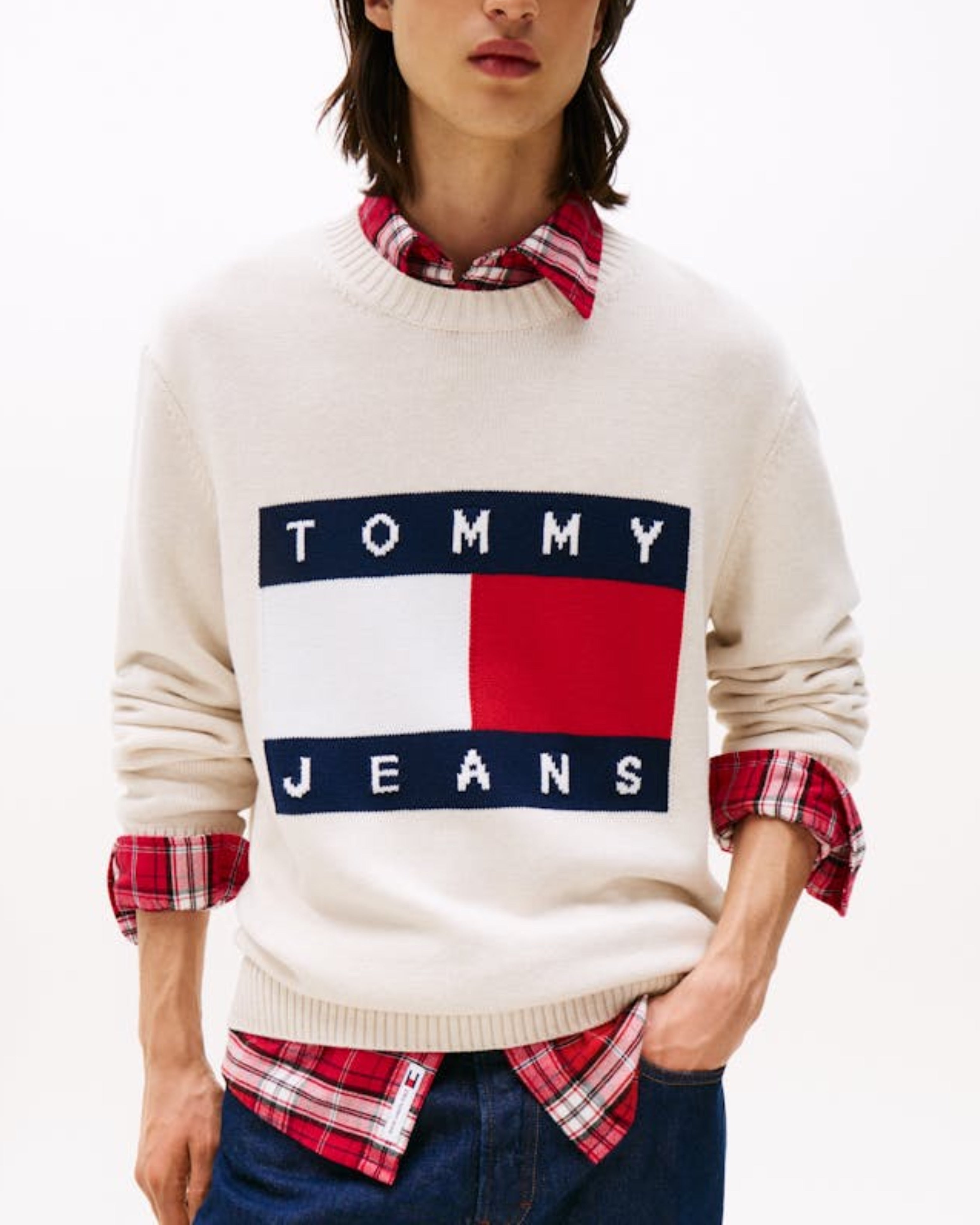 Мъжки памучен пуловер Men’s cotton sweater Tommy Hilfiger DM0DM22105 AFN Beige front view