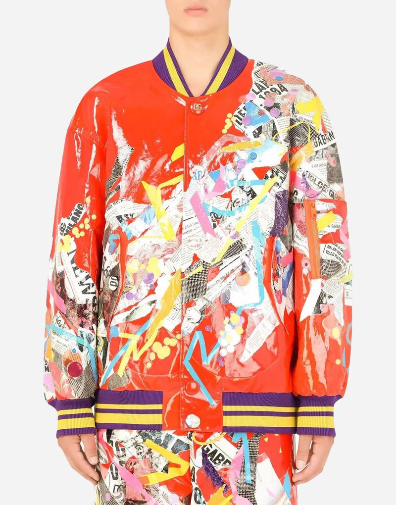 Мъжко луксозно бомбър яке с графичен принт DOLCE & GABBANA Men's Luxury Orange Graphic Print Bomber Jacket