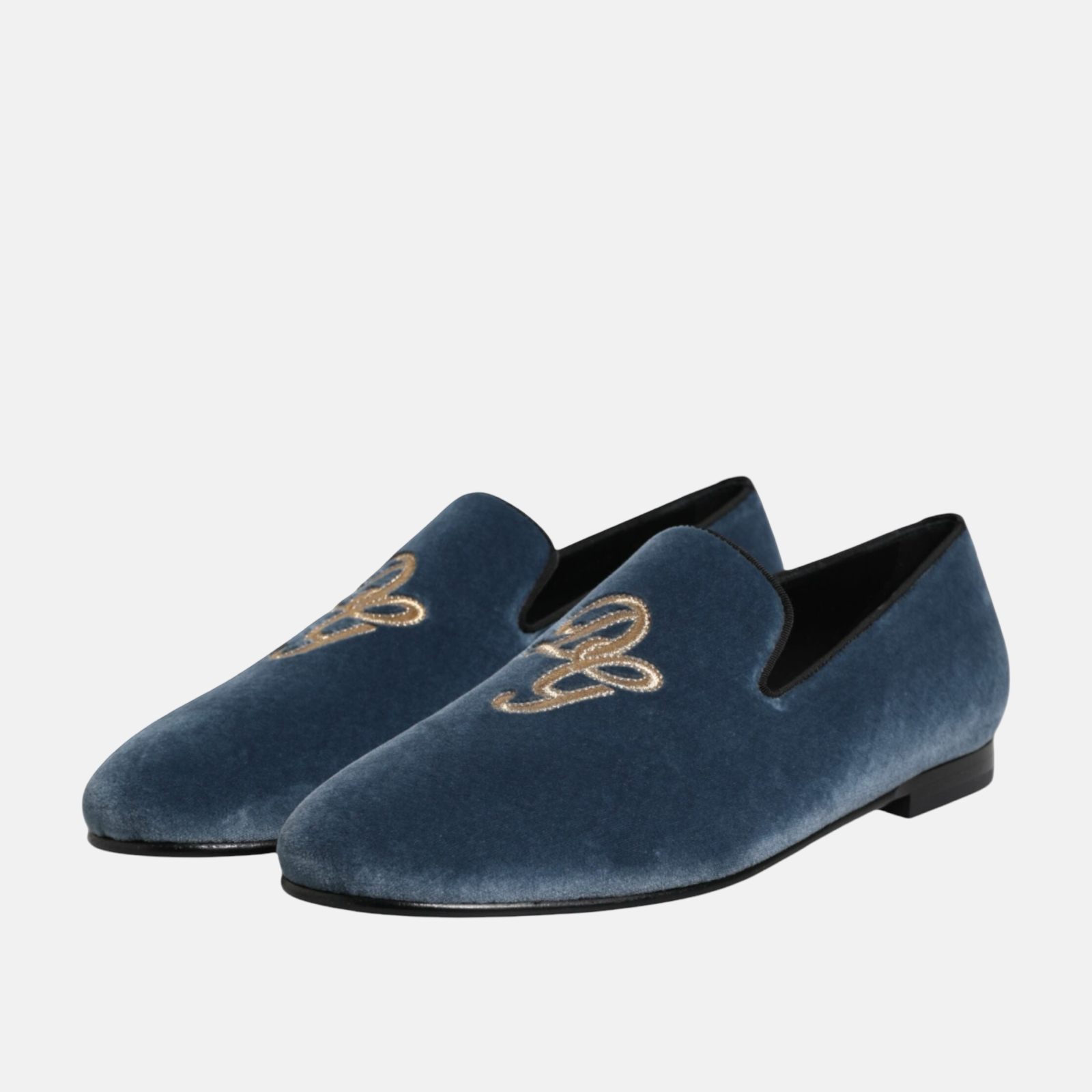 Мъжки сини кадифени мокасини Dolce & Gabbana Blue Velvet DG Logo Men Loafers Medial View