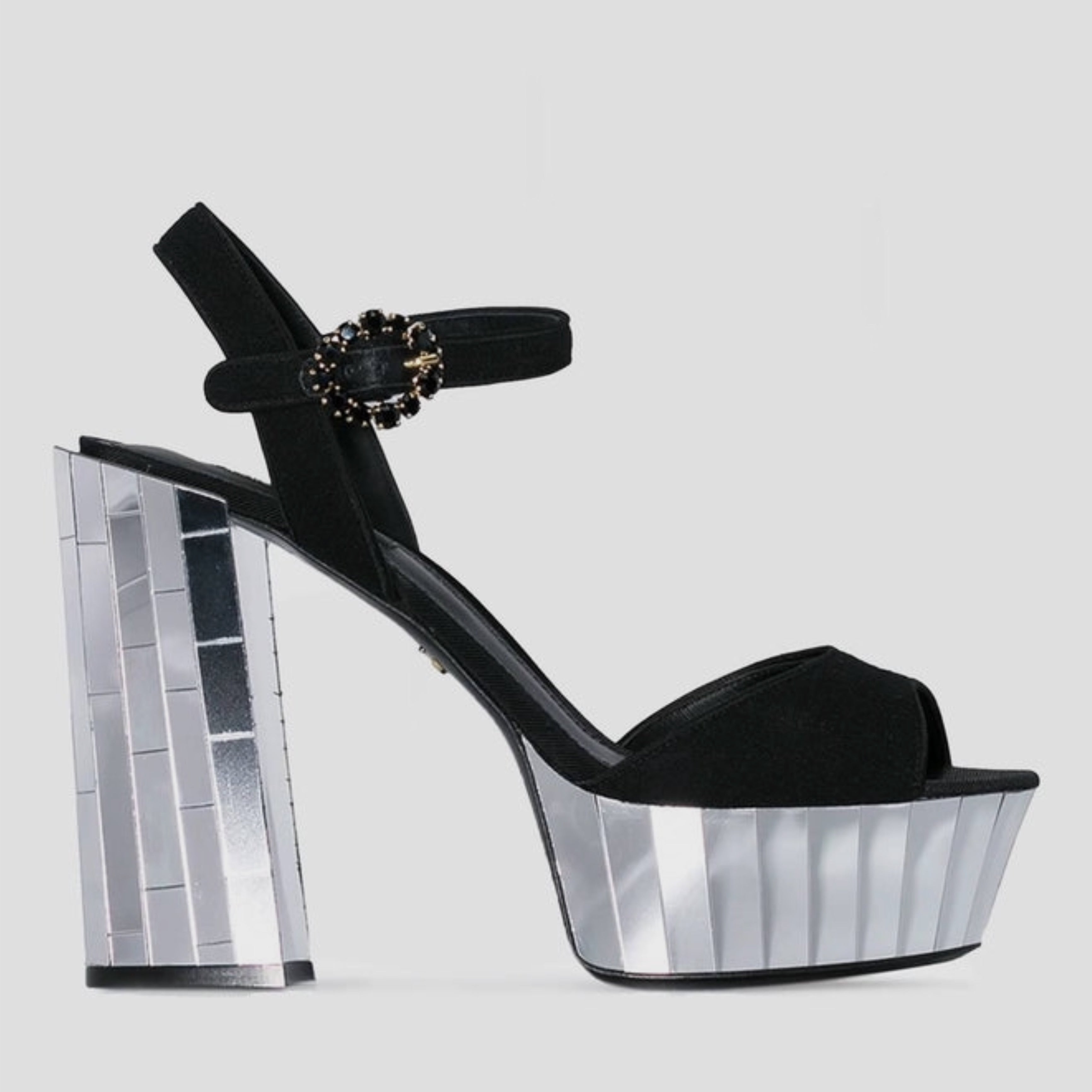 Дамски луксозни сандали на висок ток в черно със стъкълца по тока DOLCE & GABBANA Women’s Black Mirror Heels Platform Sandals