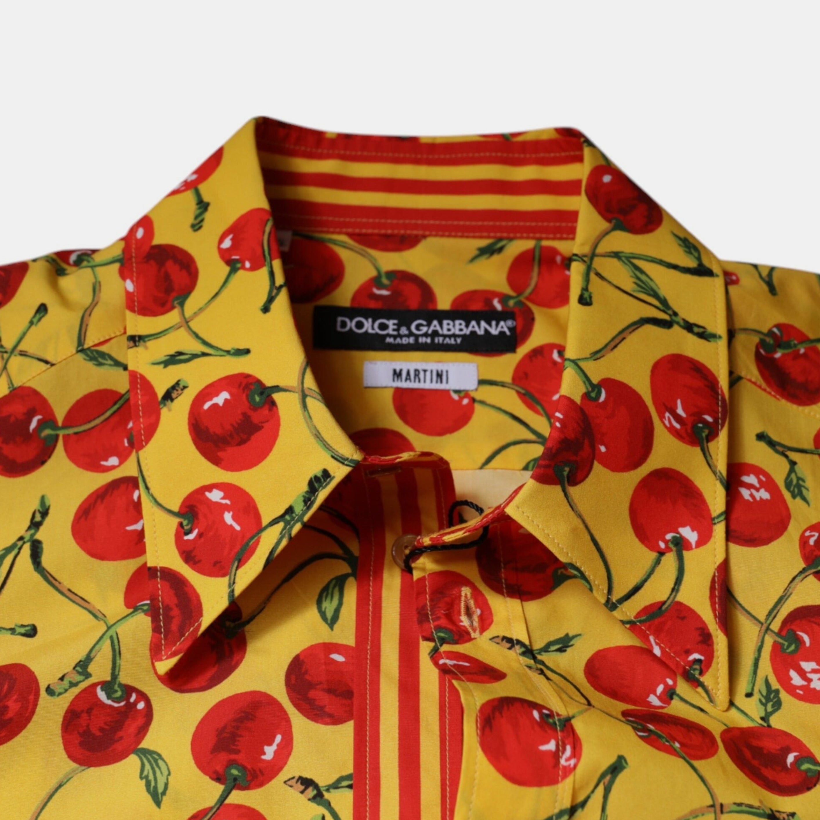 Мъжка луксозна жълта памучна риза DOLCE & GABBANA Men’s Luxury Yellow Cherry Cotton Shirt MARTINI