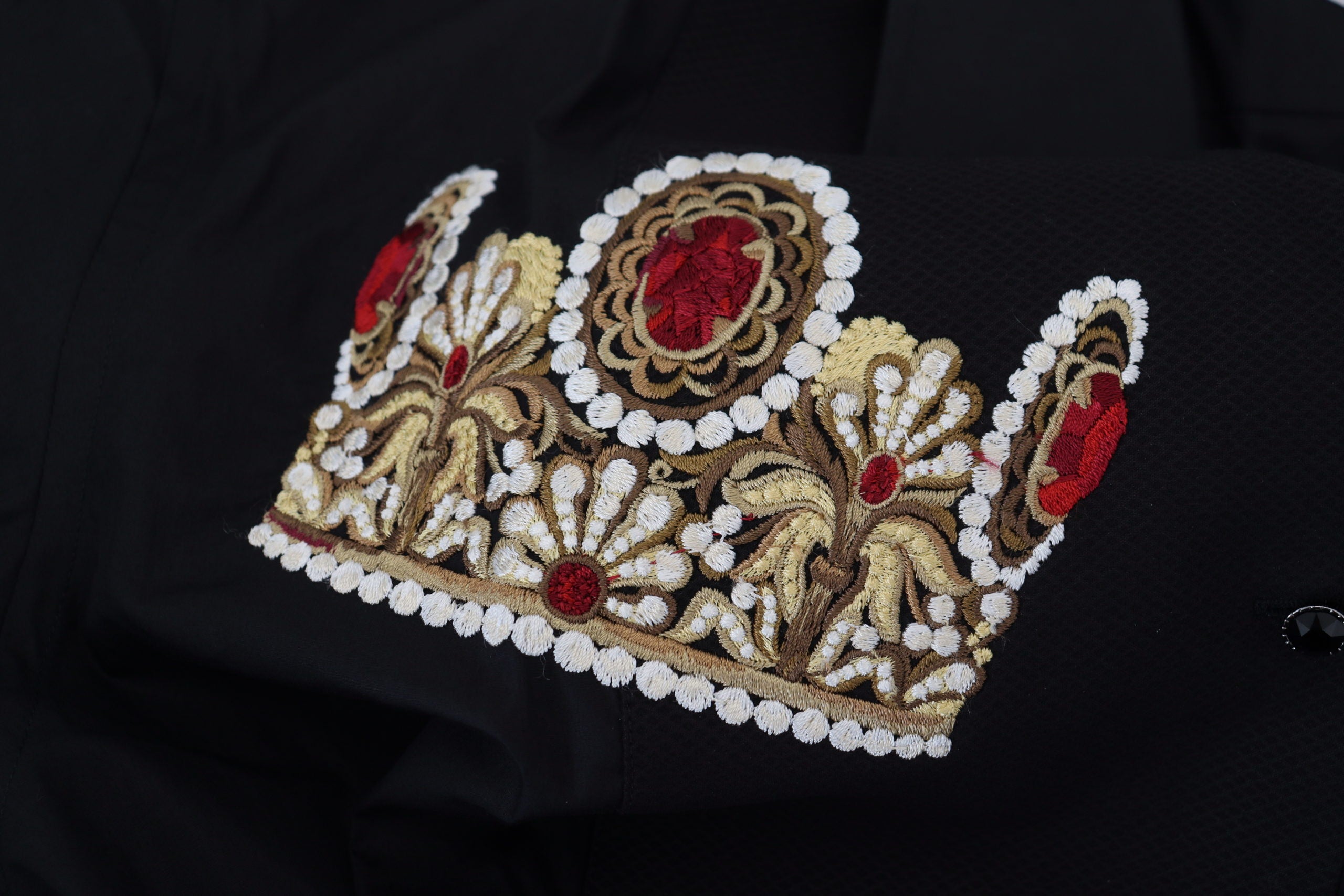 Елегантна черна прилепнала риза Dolce & Gabbana с бродерия на корона