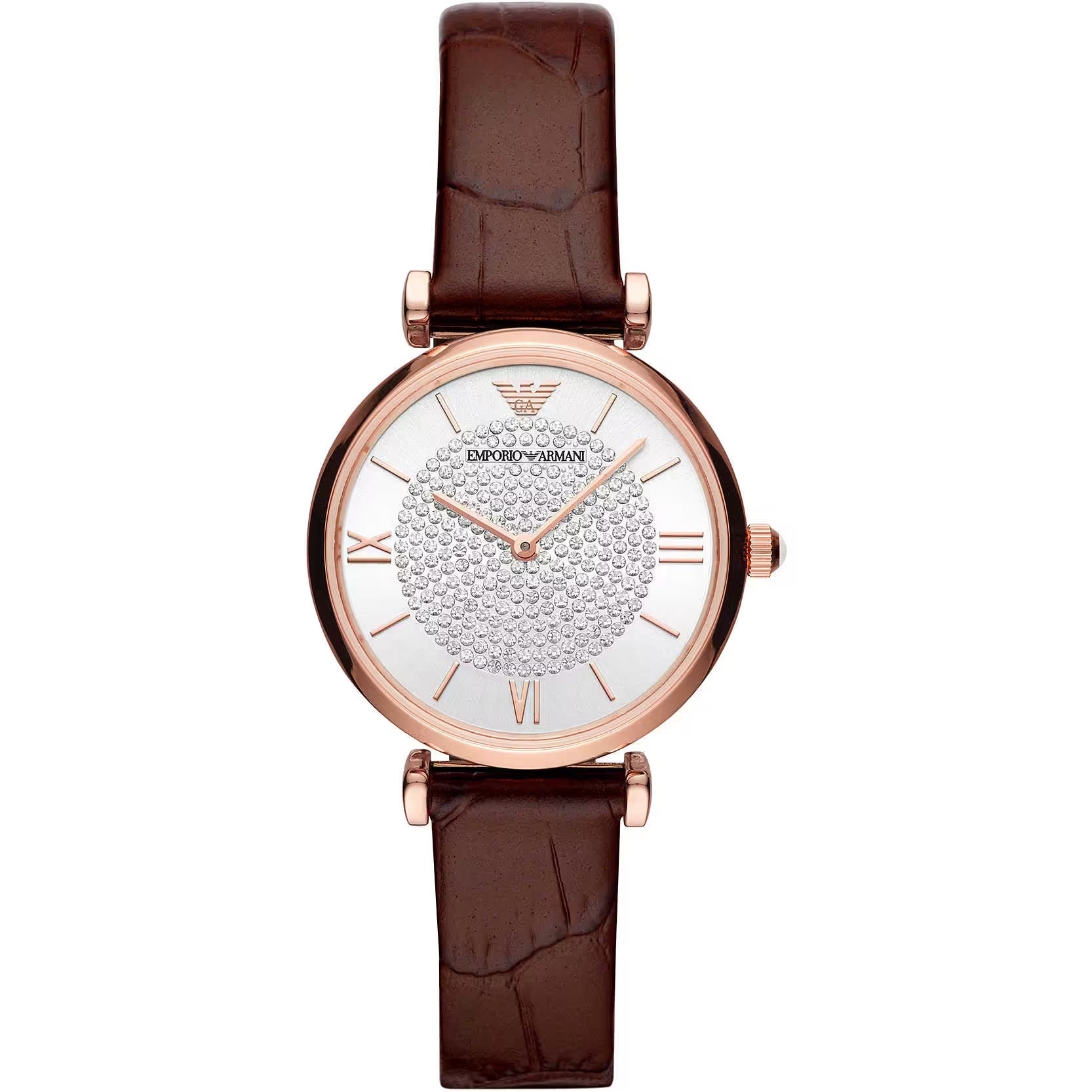Emporio Armani Елегантен дамски кожен часовник Бордо