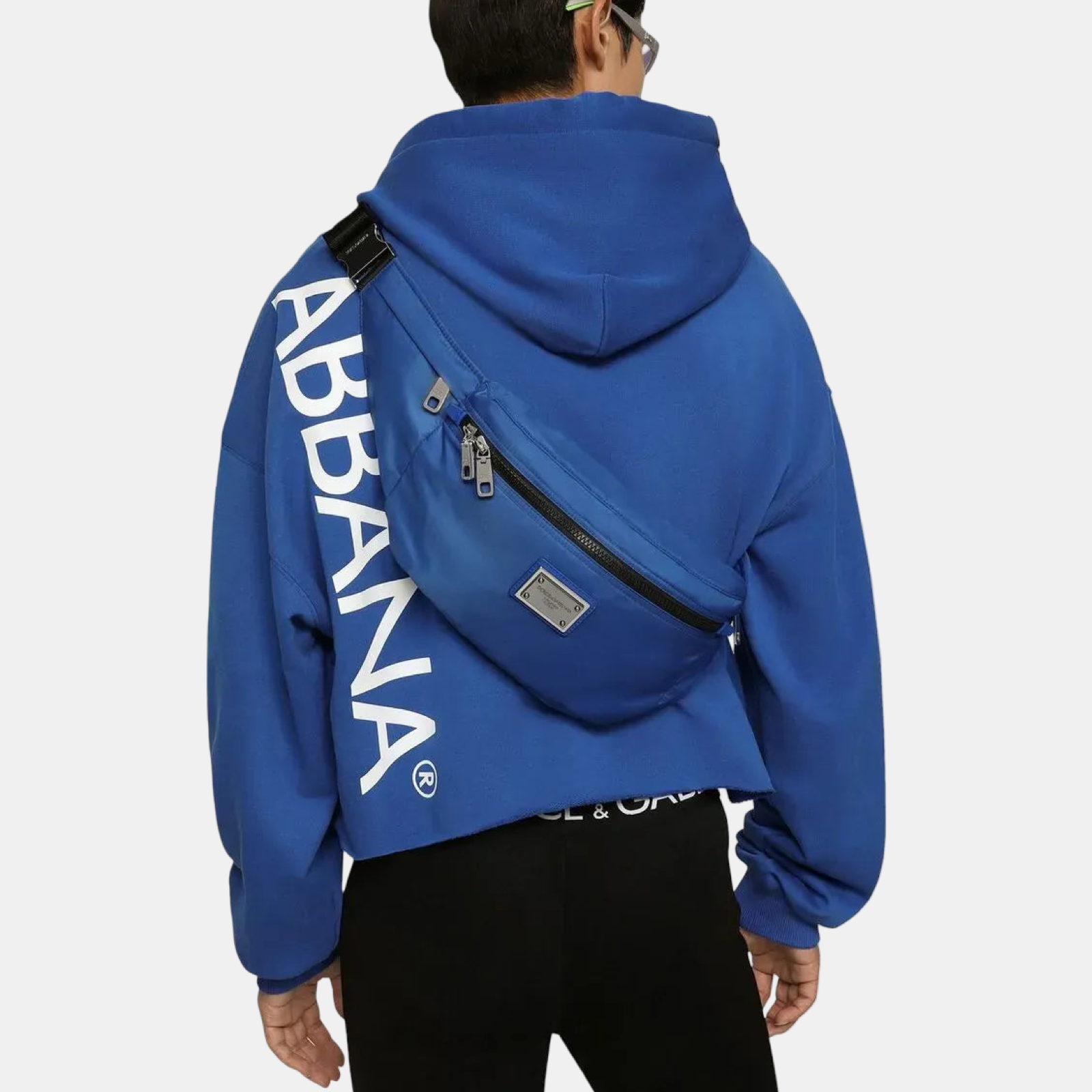 Dolce & Gabbana Blue Logo Plaque Waist Bag Model View