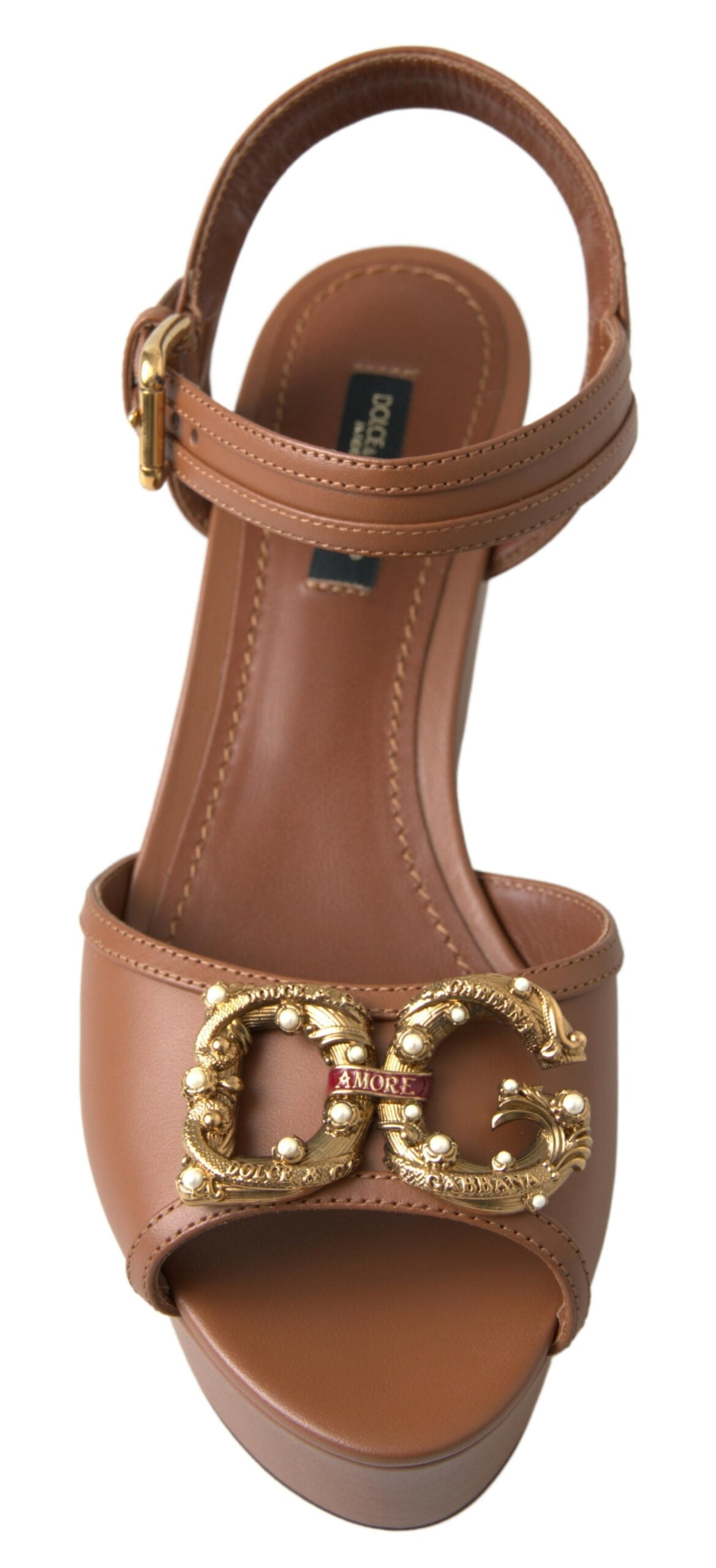 Dolce & Gabbana Chic кафяви кожени клинове с каишка на глезена