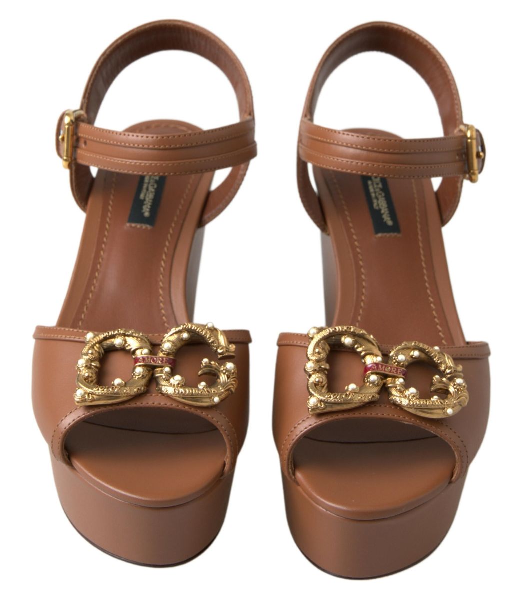 Dolce & Gabbana Chic кафяви кожени клинове с каишка на глезена