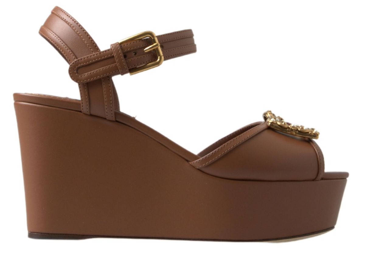 Dolce & Gabbana Chic кафяви кожени клинове с каишка на глезена