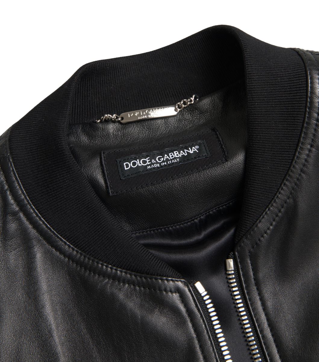 Елегантно черно кожено бомбър яке Dolce & Gabbana