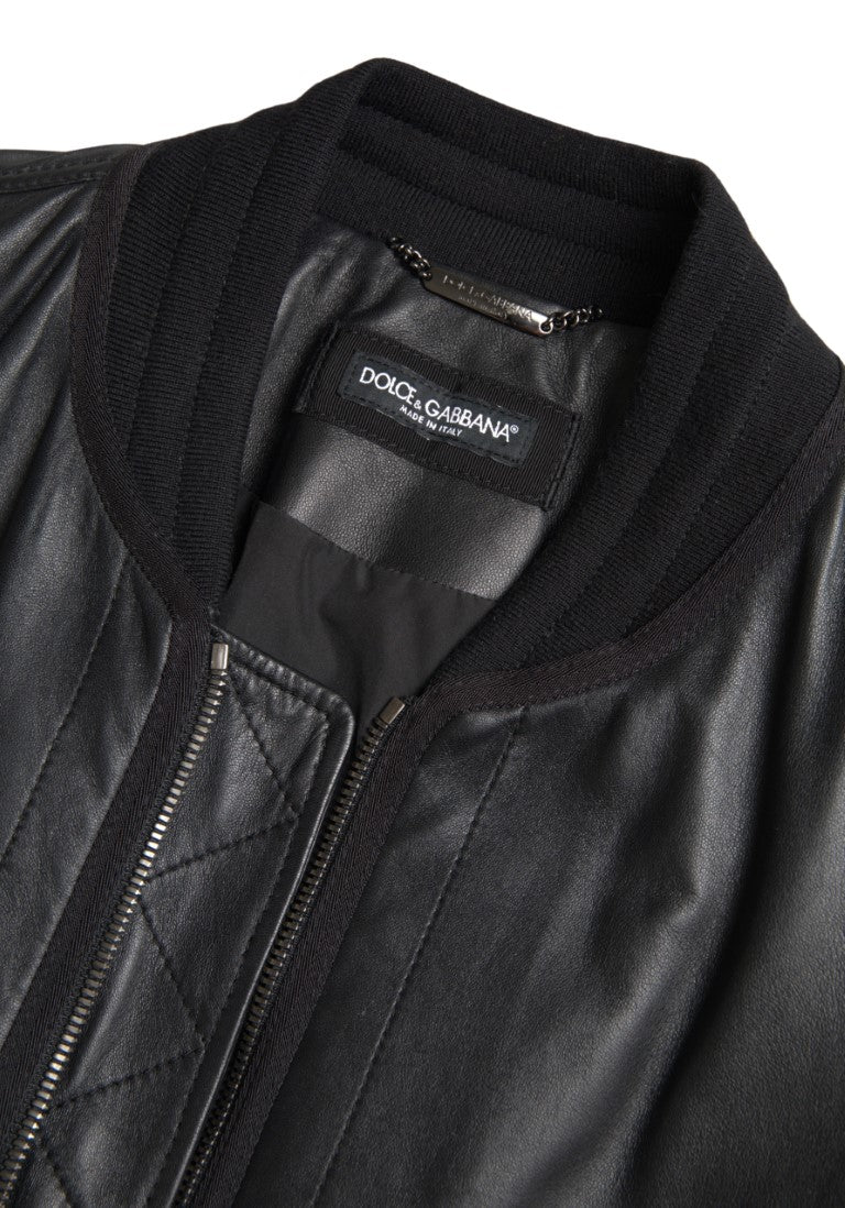 Елегантно черно кожено бомбър яке Dolce & Gabbana