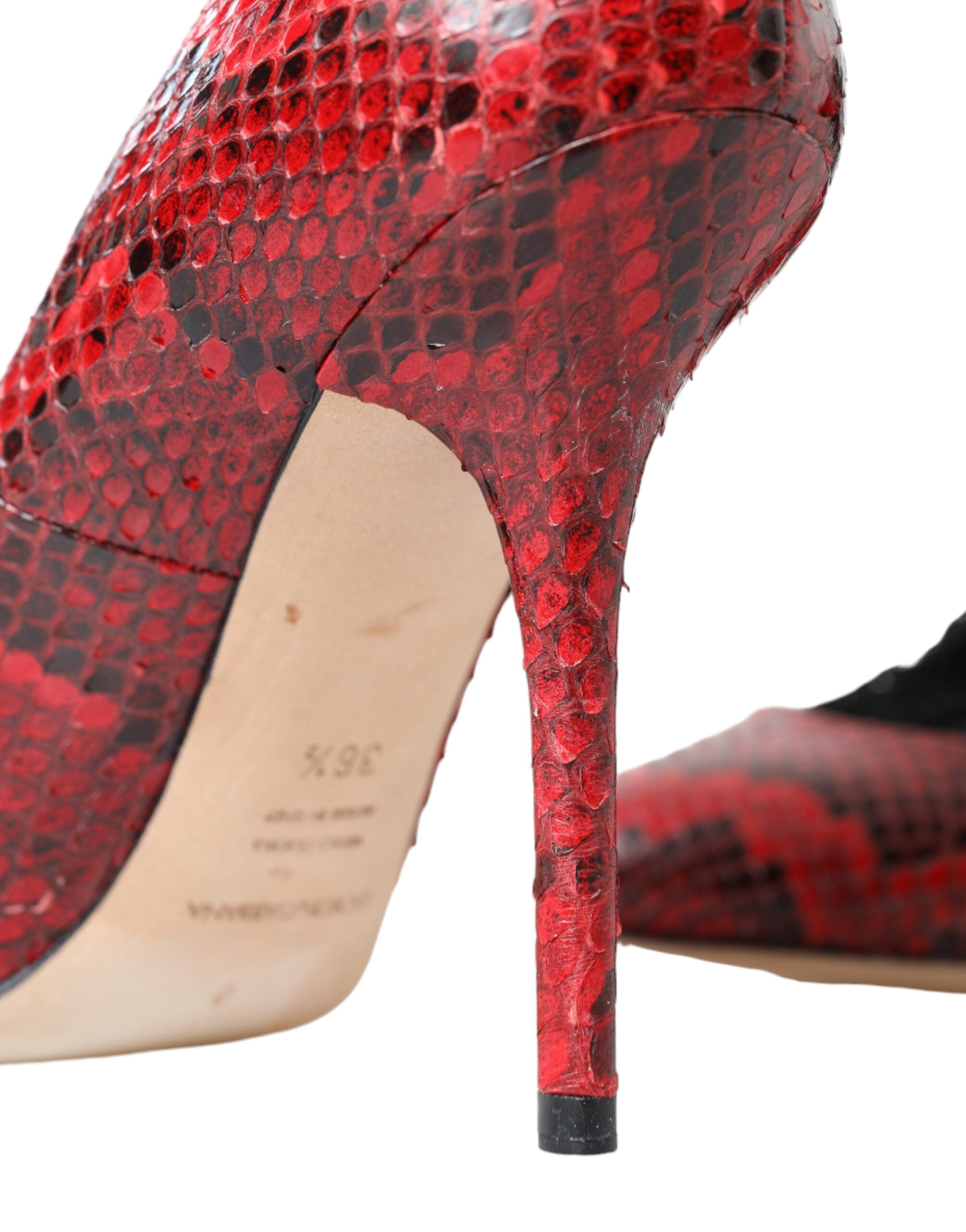 Dolce & Gabbana Red Almond Toe Snakeskin Pumps with Lace Socks