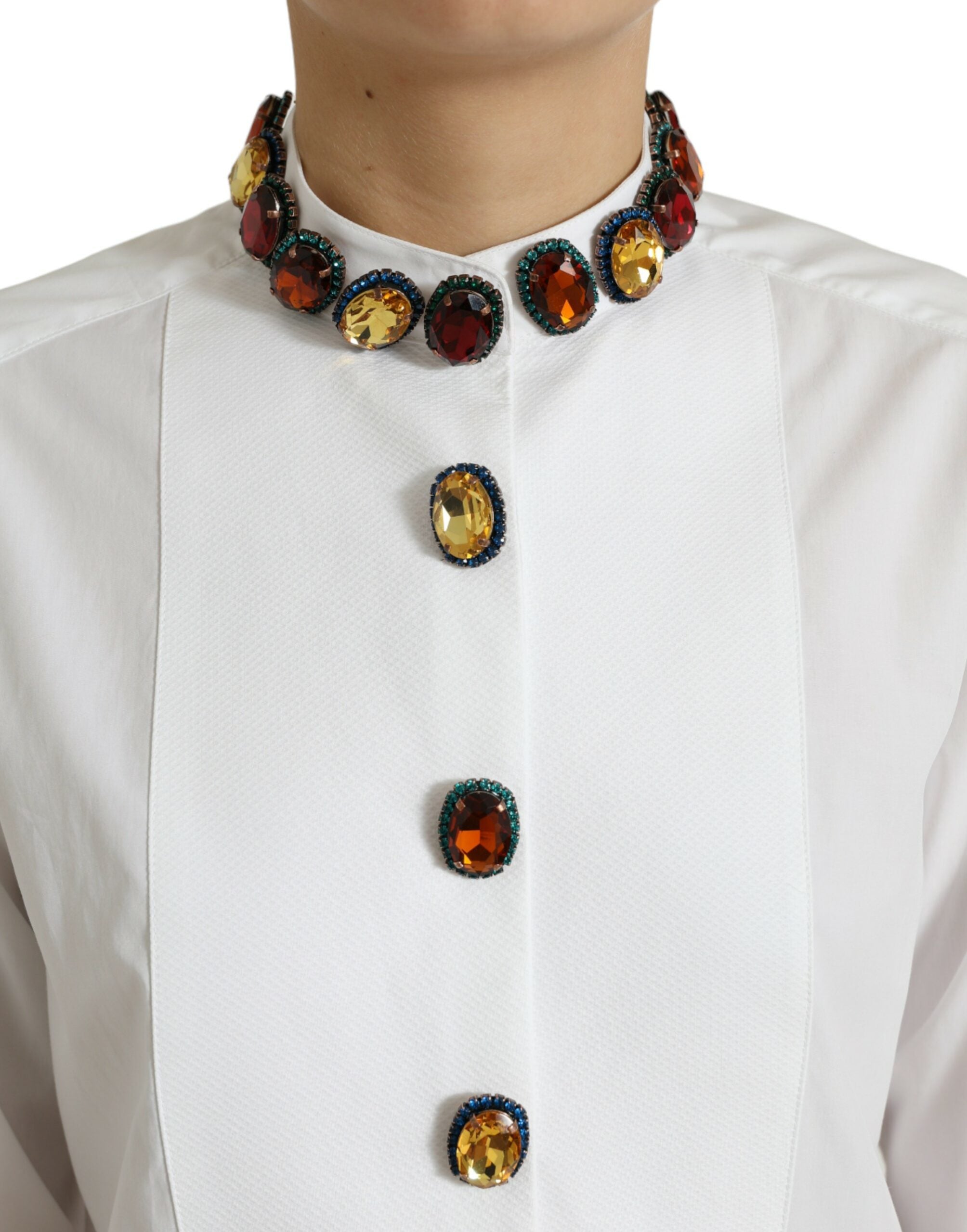 Елегантно бяло памучно горнище Dolce & Gabbana, украсено с кристали