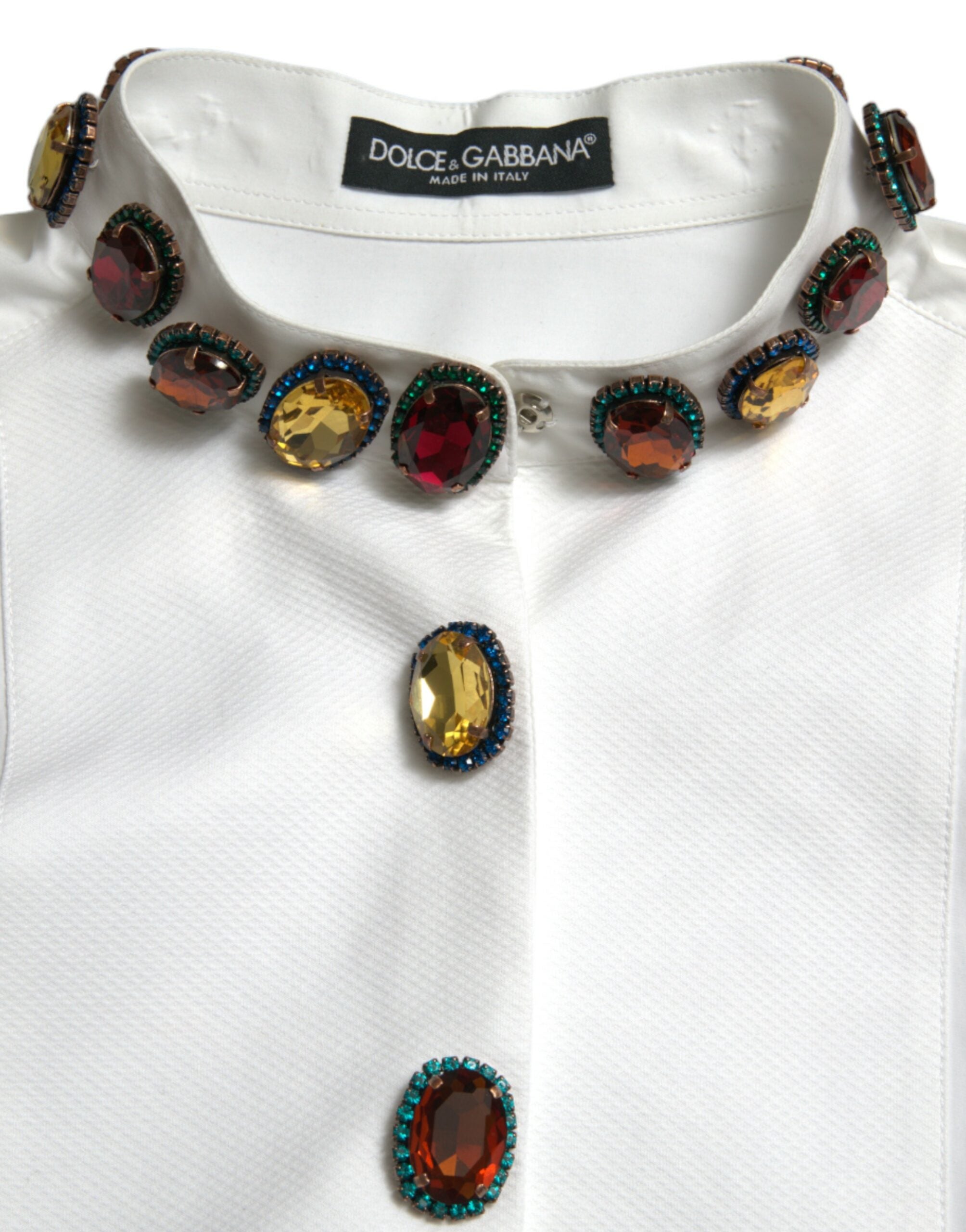 Елегантно бяло памучно горнище Dolce & Gabbana, украсено с кристали