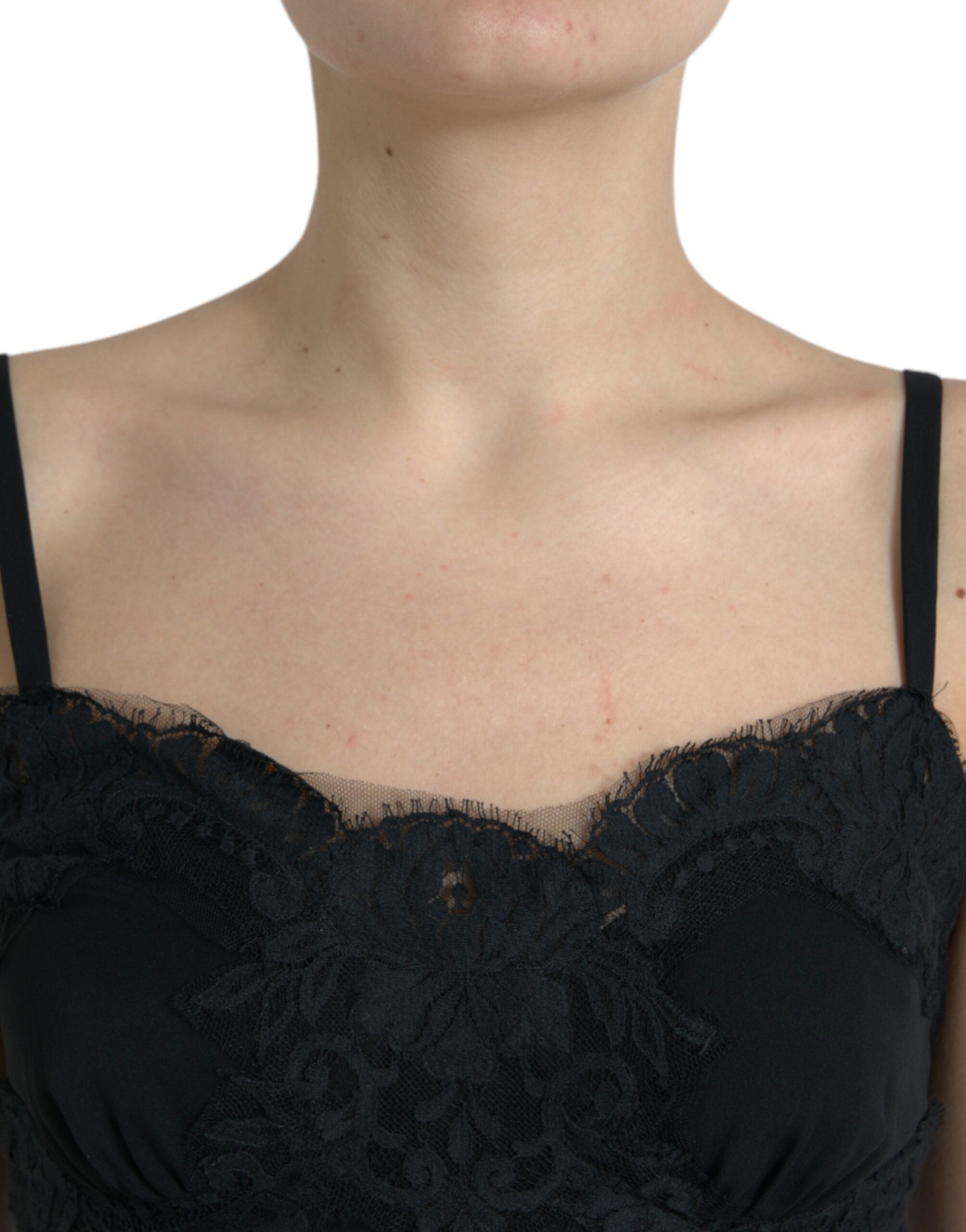 Елегантен черен копринен дантелен потник Dolce & Gabbana